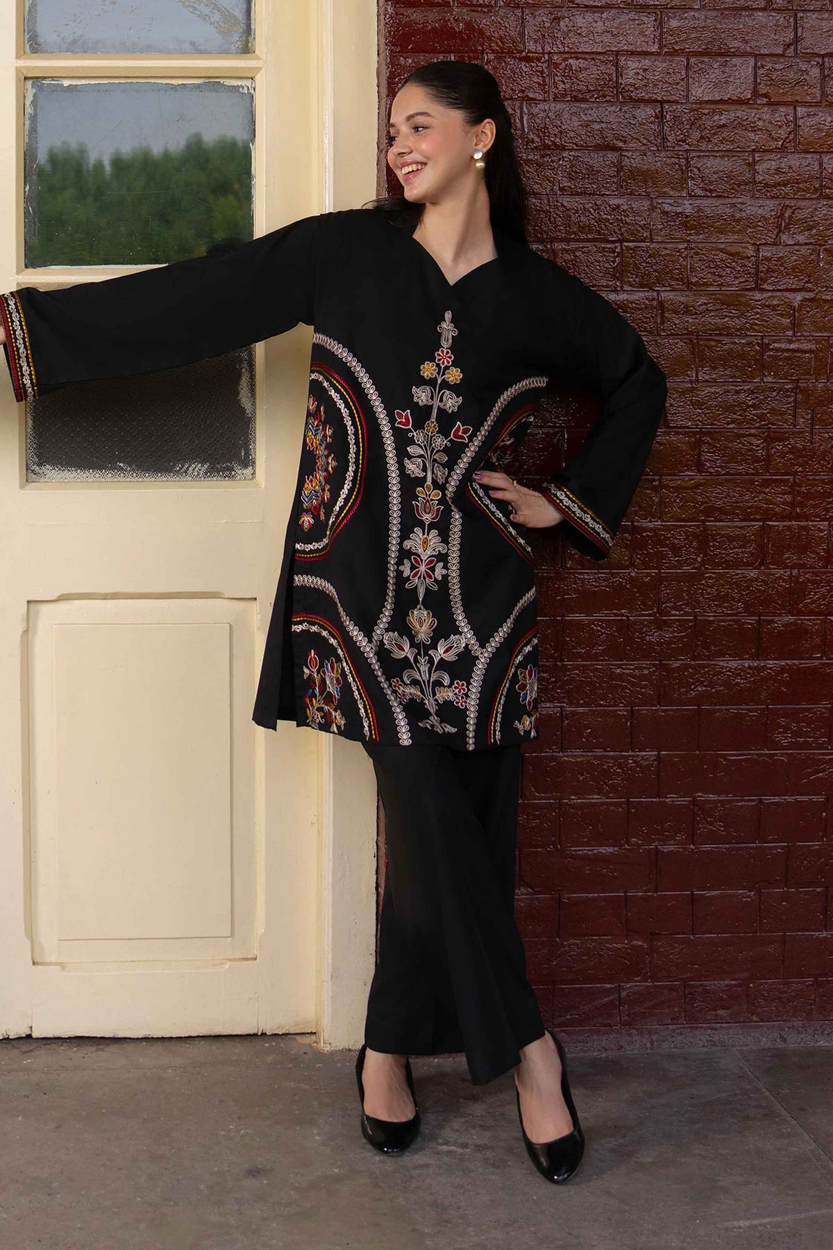 Nishat UK - Black Embroidered PV 2 Pieces ready to wear Dress