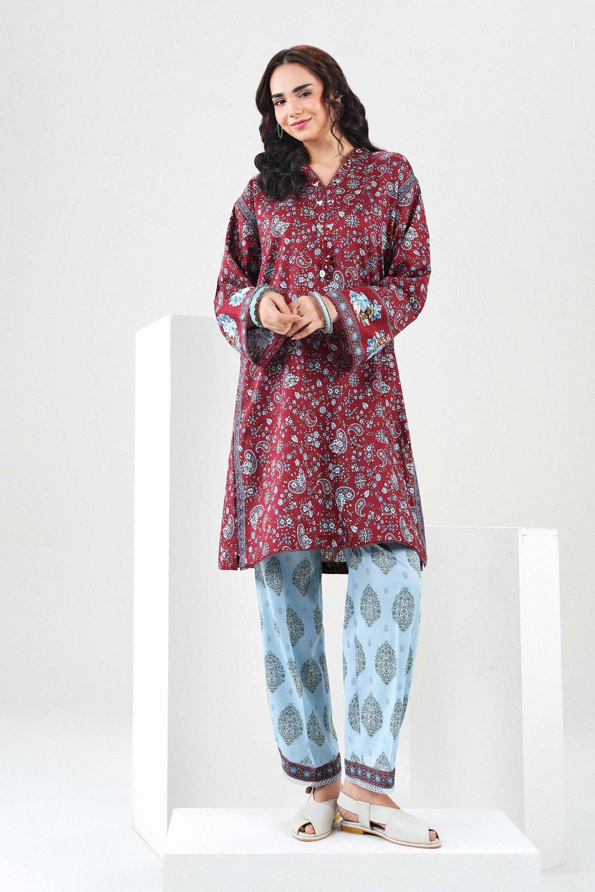 Nishat UK - Red Printed Dobby 2 Pieces ready to wear Dress