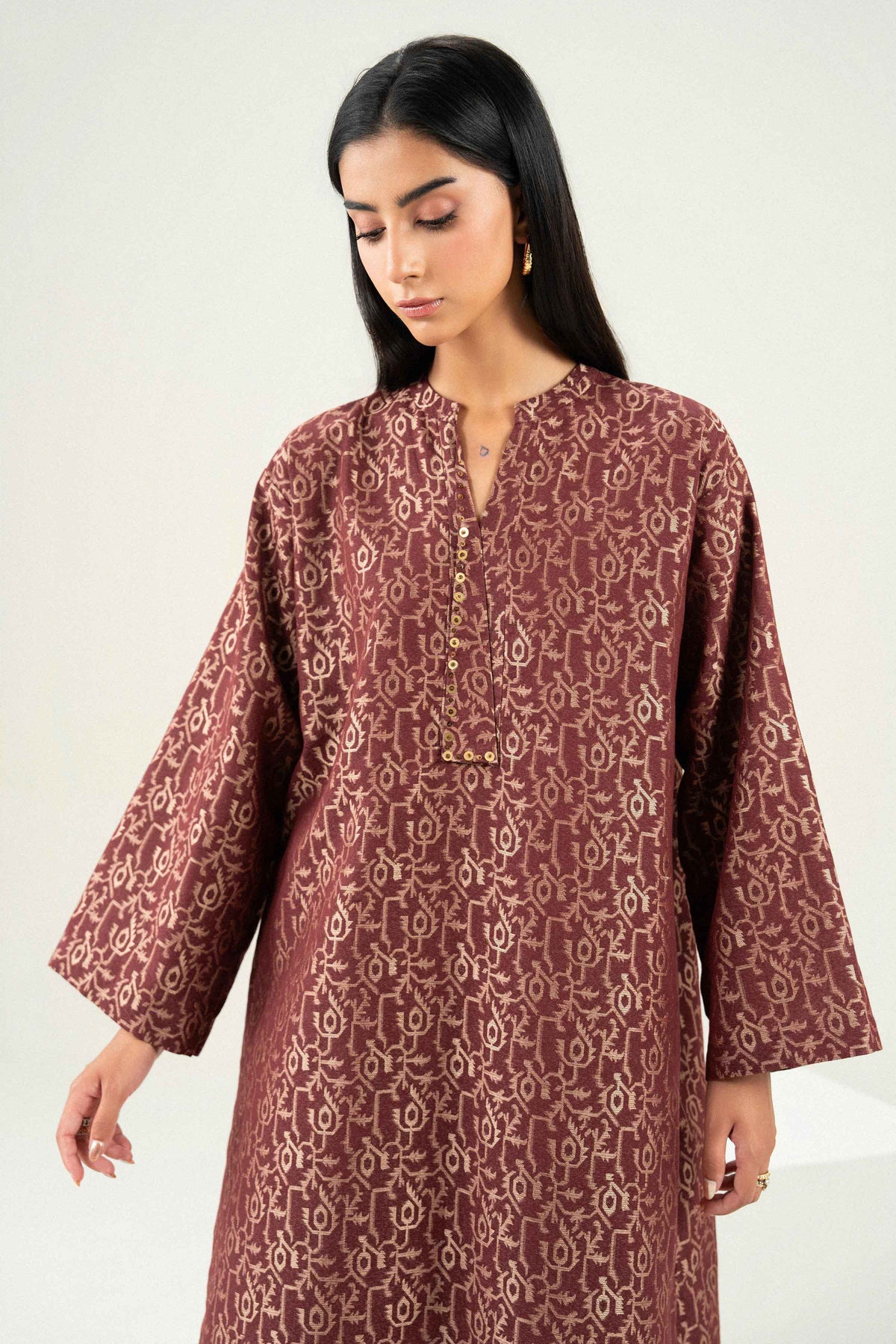 Nishat UK - Brown Printed Jacquard 1 Piece ready to wear Shirt