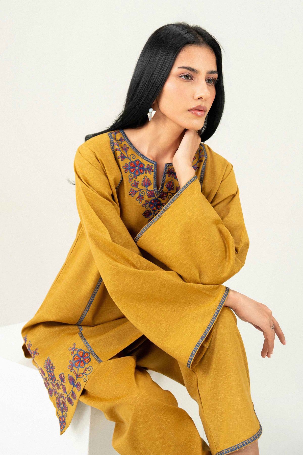 Nishat UK - Yellow Embroidered Karandi 2 Pieces ready to wear Dress