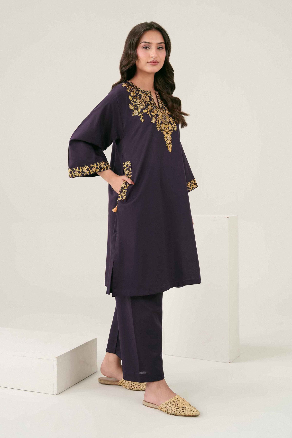 Nishat UK - Purple Embroidered Karandi 2 Pieces ready to wear