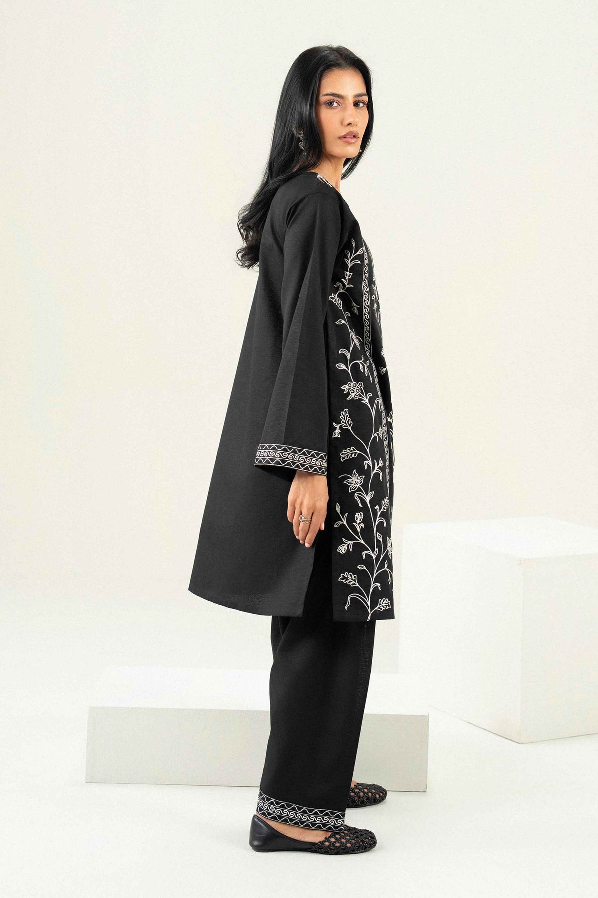 Nishat UK - Black Embroidered Karandi 2 Pieces ready to wear Dress