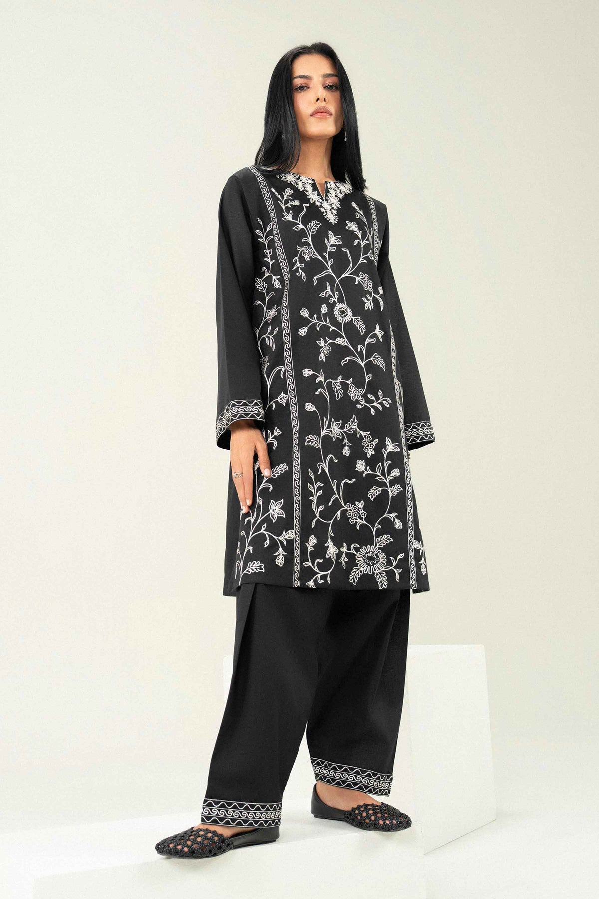 Nishat UK - Black Embroidered Karandi 2 Pieces ready to wear Dress
