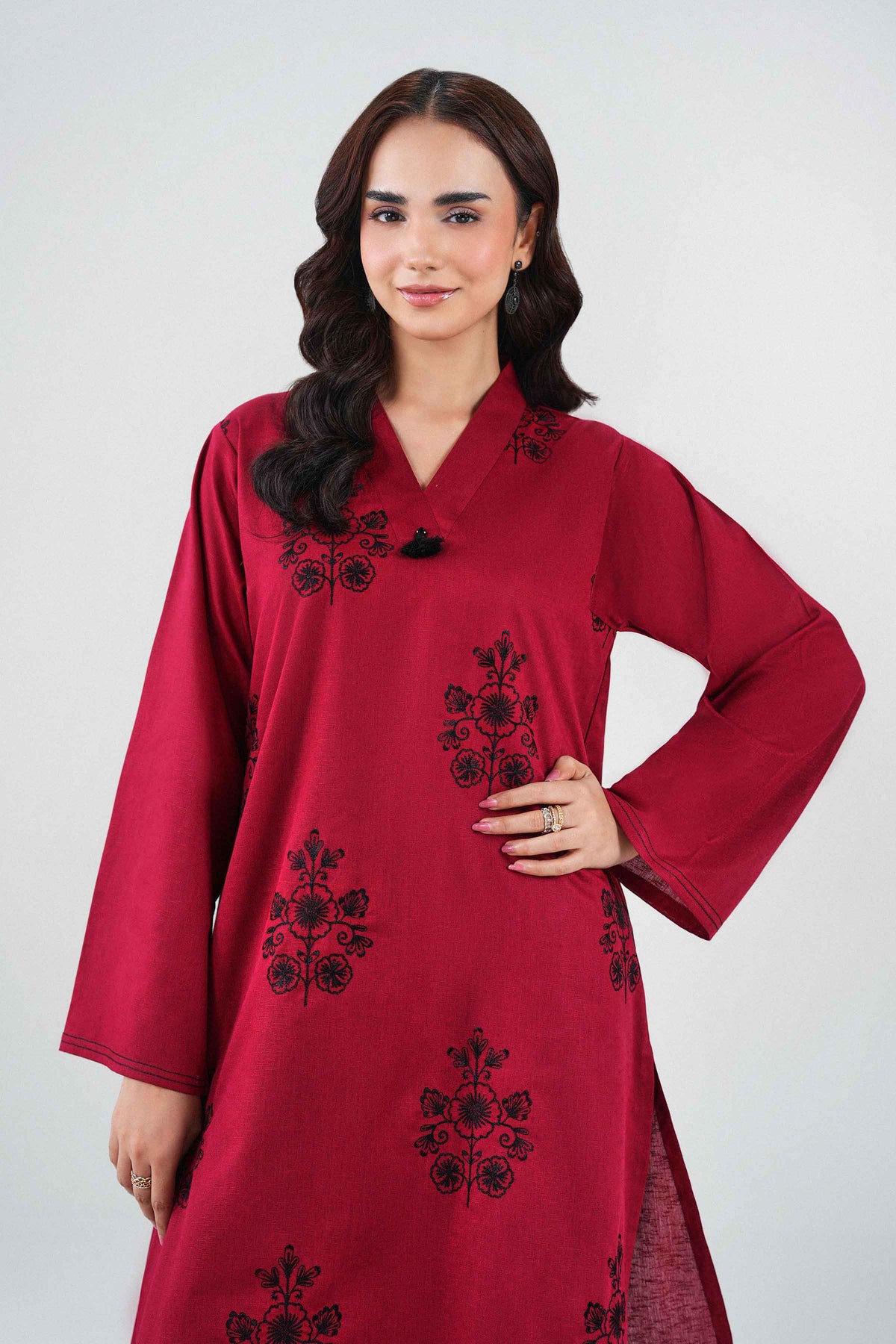 Nishat UK - Red Embroidered Karandi 2 Pieces ready to wear Dress