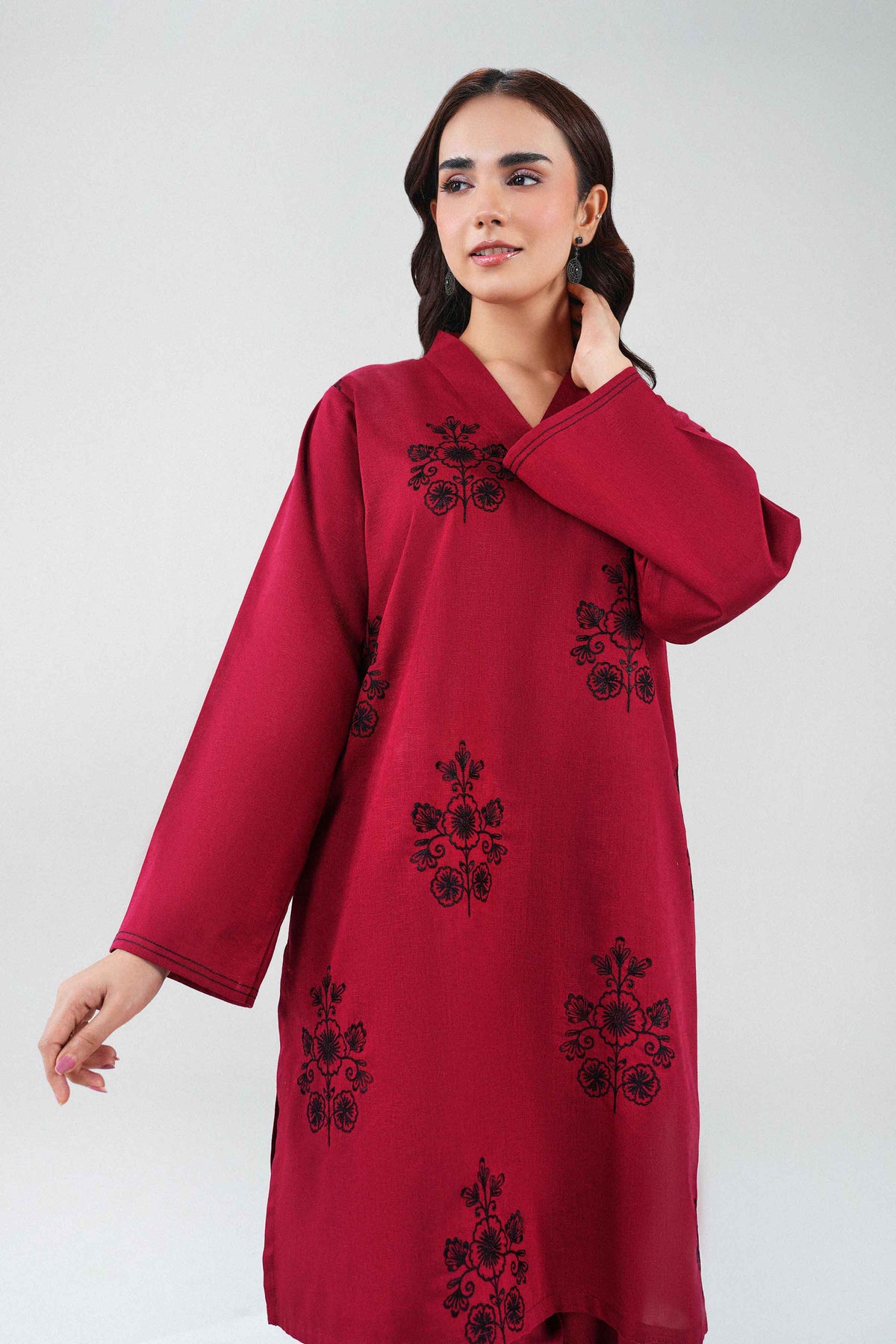 Nishat UK - Red Embroidered Karandi 2 Pieces ready to wear Dress