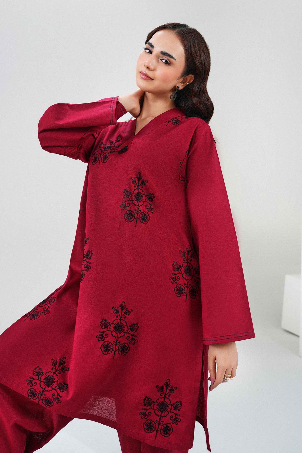 Nishat UK - Red Embroidered Karandi 2 Pieces ready to wear Dress