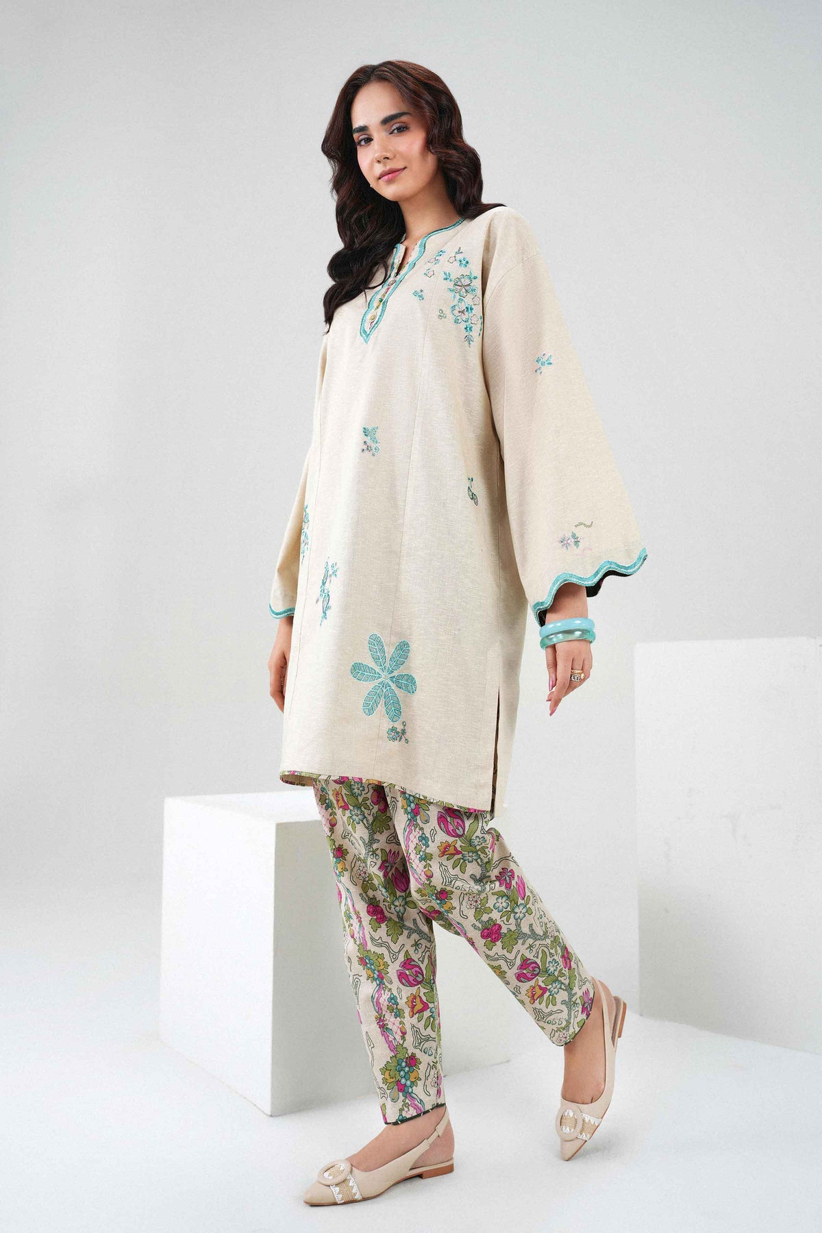 Nishat UK - Beige Embroidered Karandi 2 Pieces ready to wear Dress