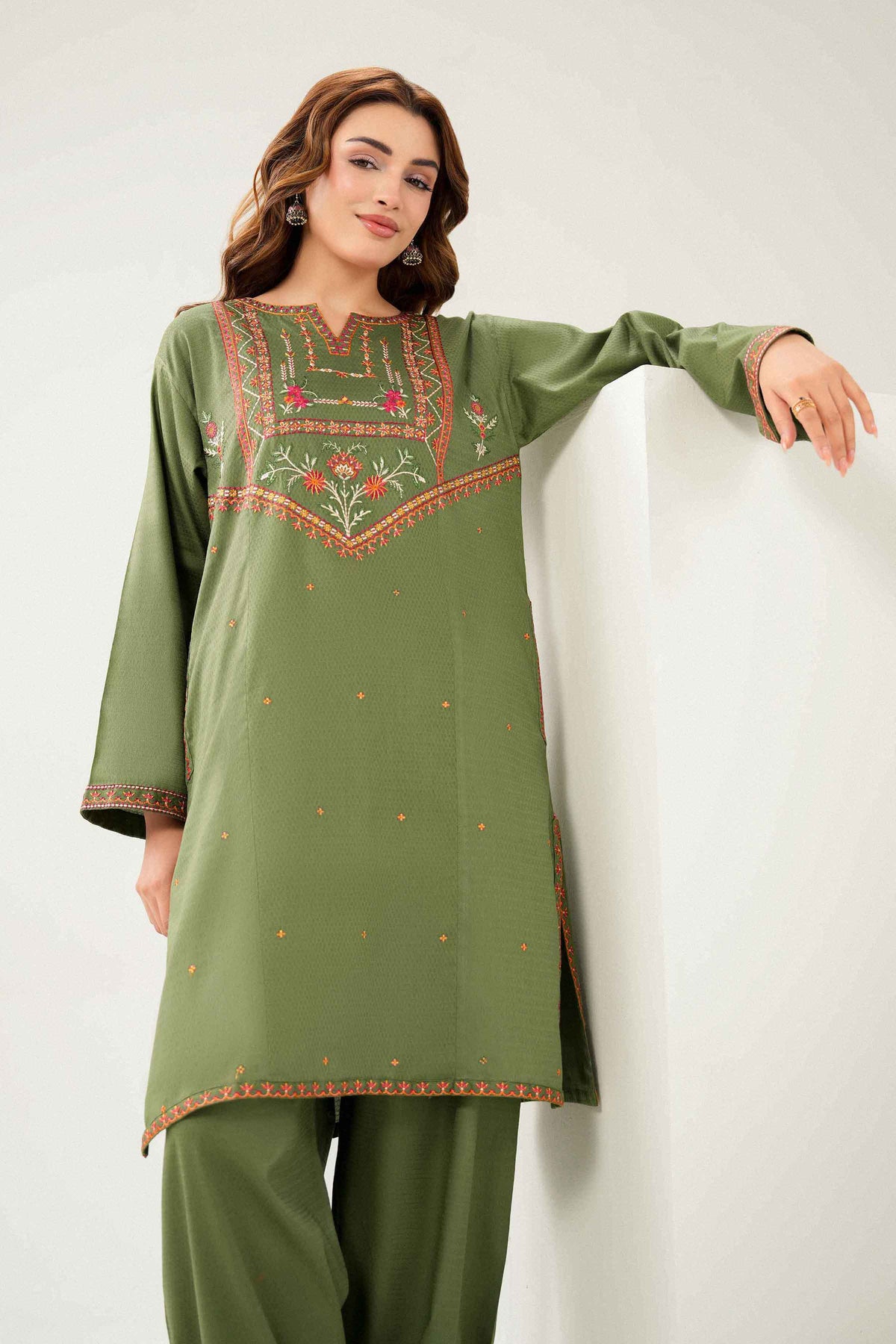 Nishat UK - Green Embroidered Dobby 2 Pieces ready to wear Dress