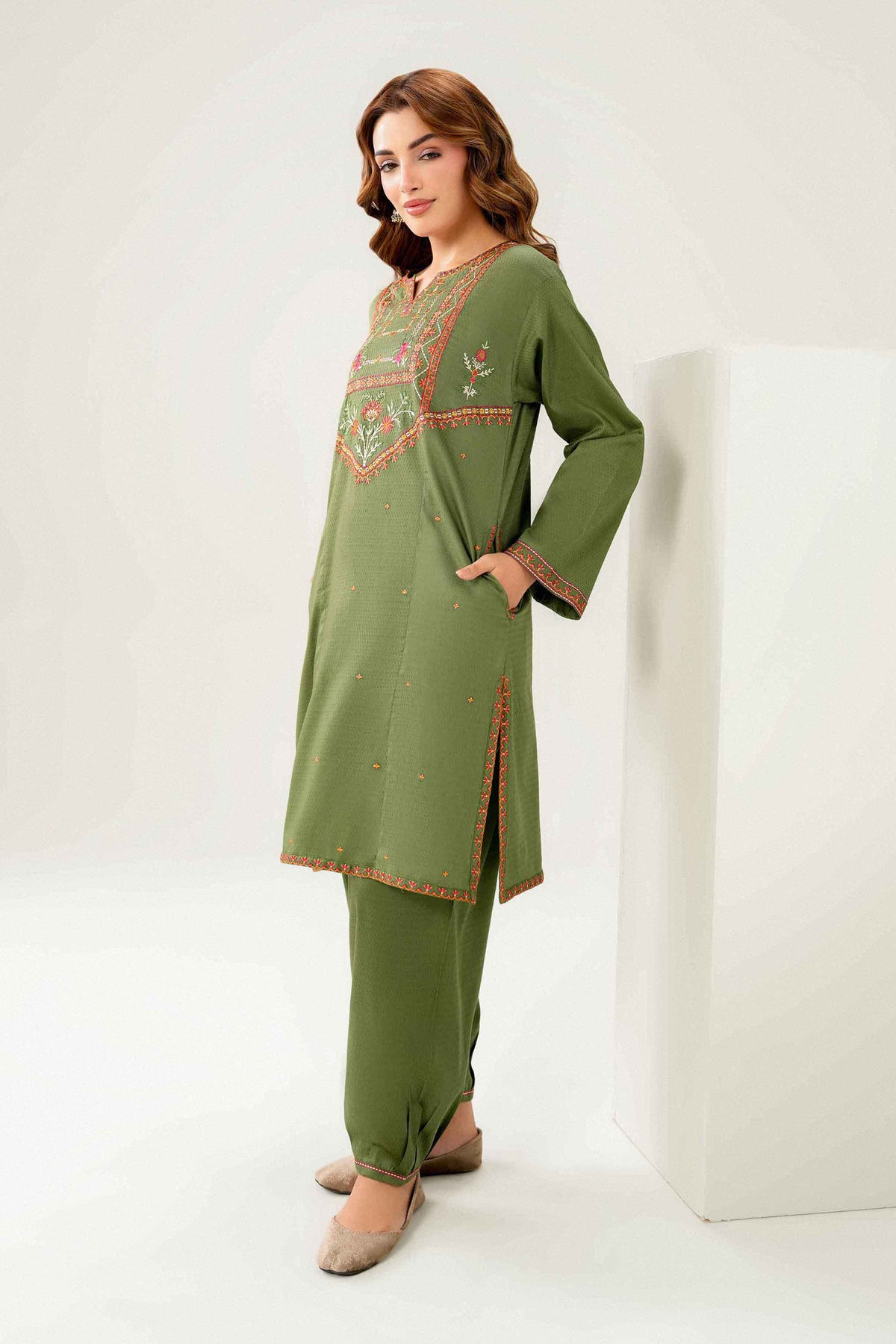 Nishat UK - Green Embroidered Dobby 2 Pieces ready to wear Dress