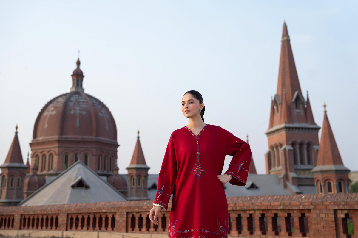 Nishat UK - Red Embroidered Dobby 2 Pieces ready to wear Dress