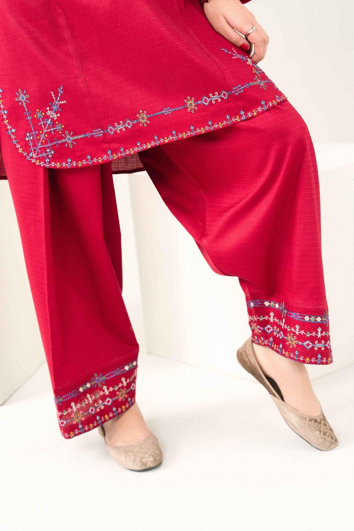 Nishat UK - Red Embroidered Dobby 2 Pieces ready to wear Dress