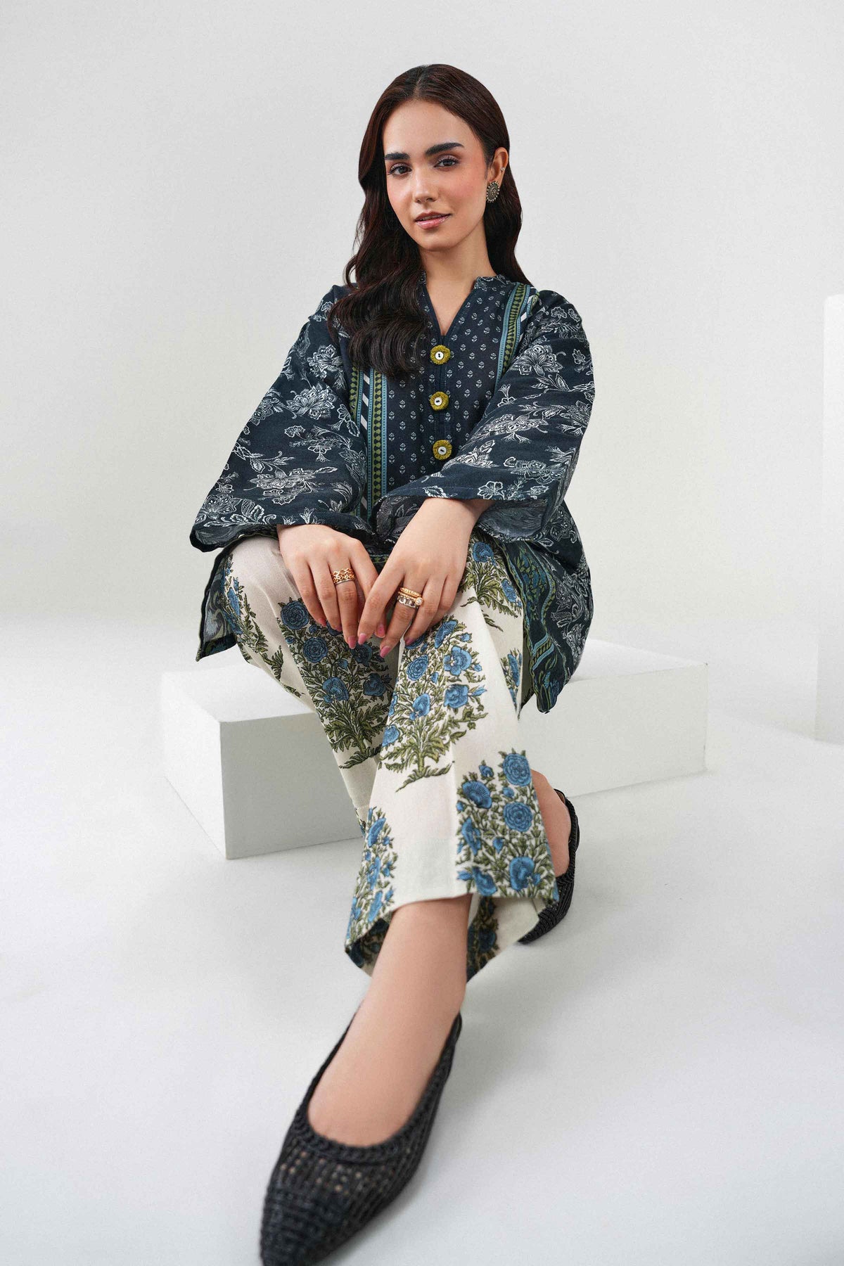 Nishat UK - Black Printed Khaddar 2 Pieces ready to wear Dress