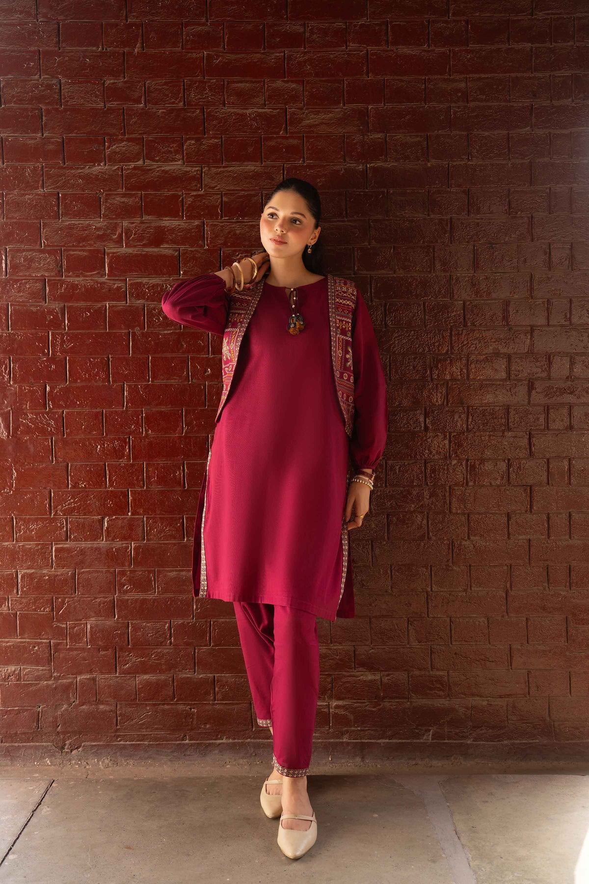 Nishat UK - Magenta Embroidered Khaddar 3 Pieces ready to wear Suit