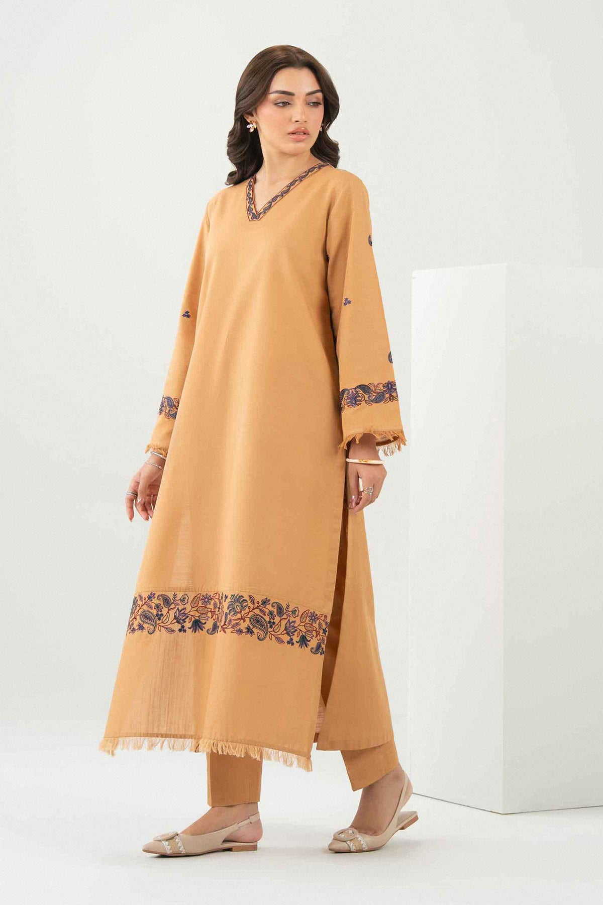 Nishat UK - Beige Embroidered Khaddar 2 Pieces ready to wear Dress