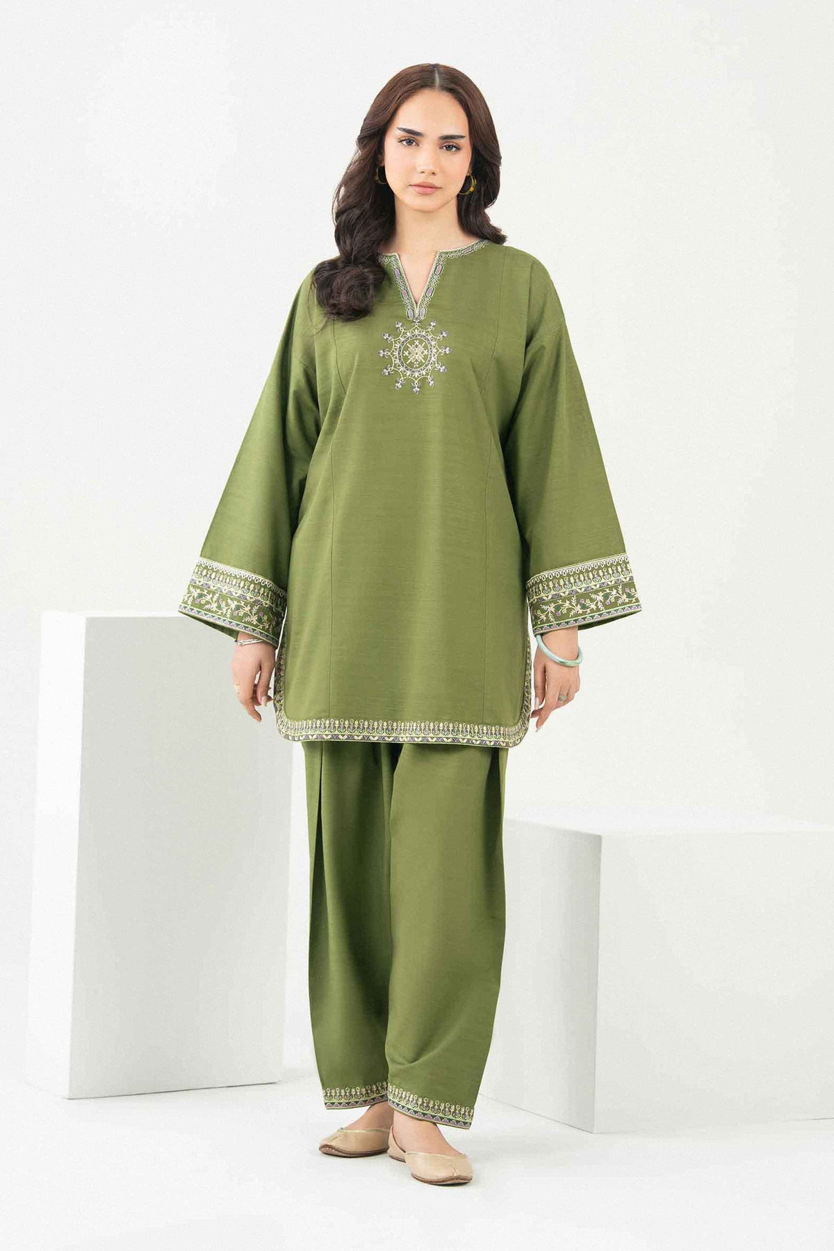 Nishat UK - Green Embroidered Khaddar 2 Pieces ready to wear Dress