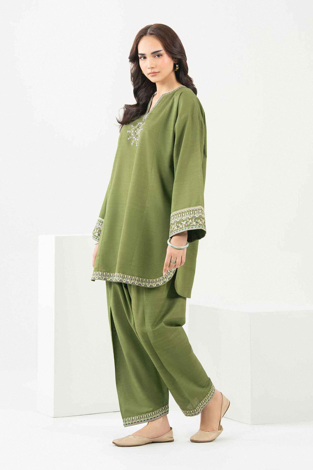 Nishat UK - Green Embroidered Khaddar 2 Pieces ready to wear Dress