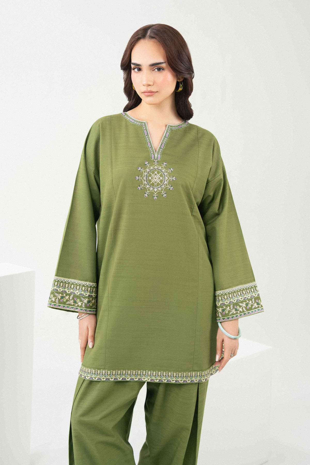 Nishat UK - Green Embroidered Khaddar 2 Pieces ready to wear Dress