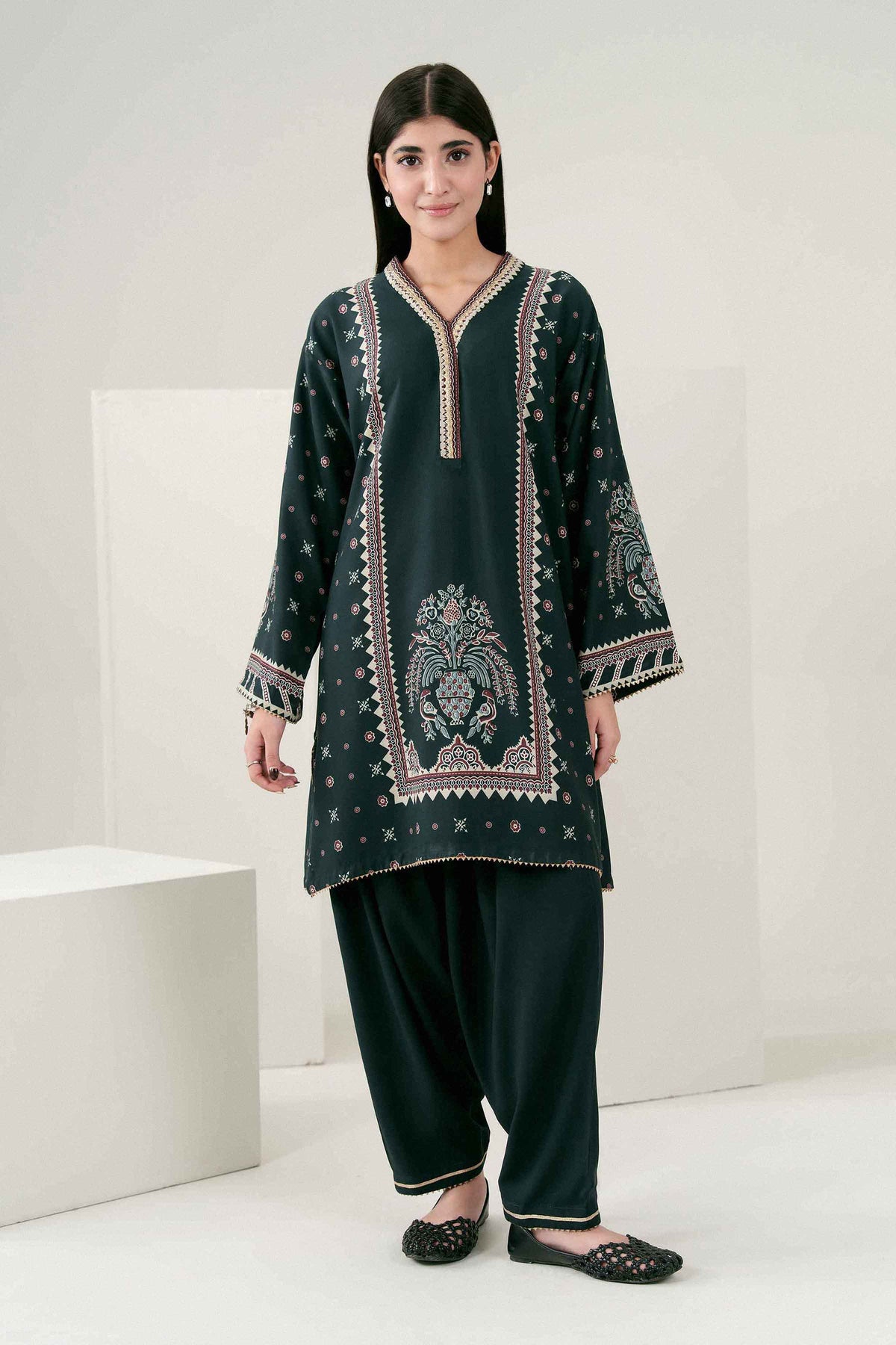 Nishat UK - Black Printed Linen 2 Pieces ready to wear Dress
