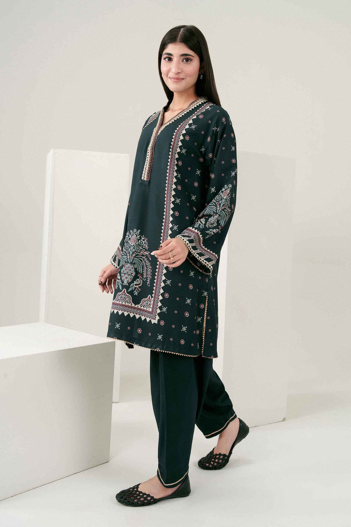 Nishat UK - Black Printed Linen 2 Pieces ready to wear Dress