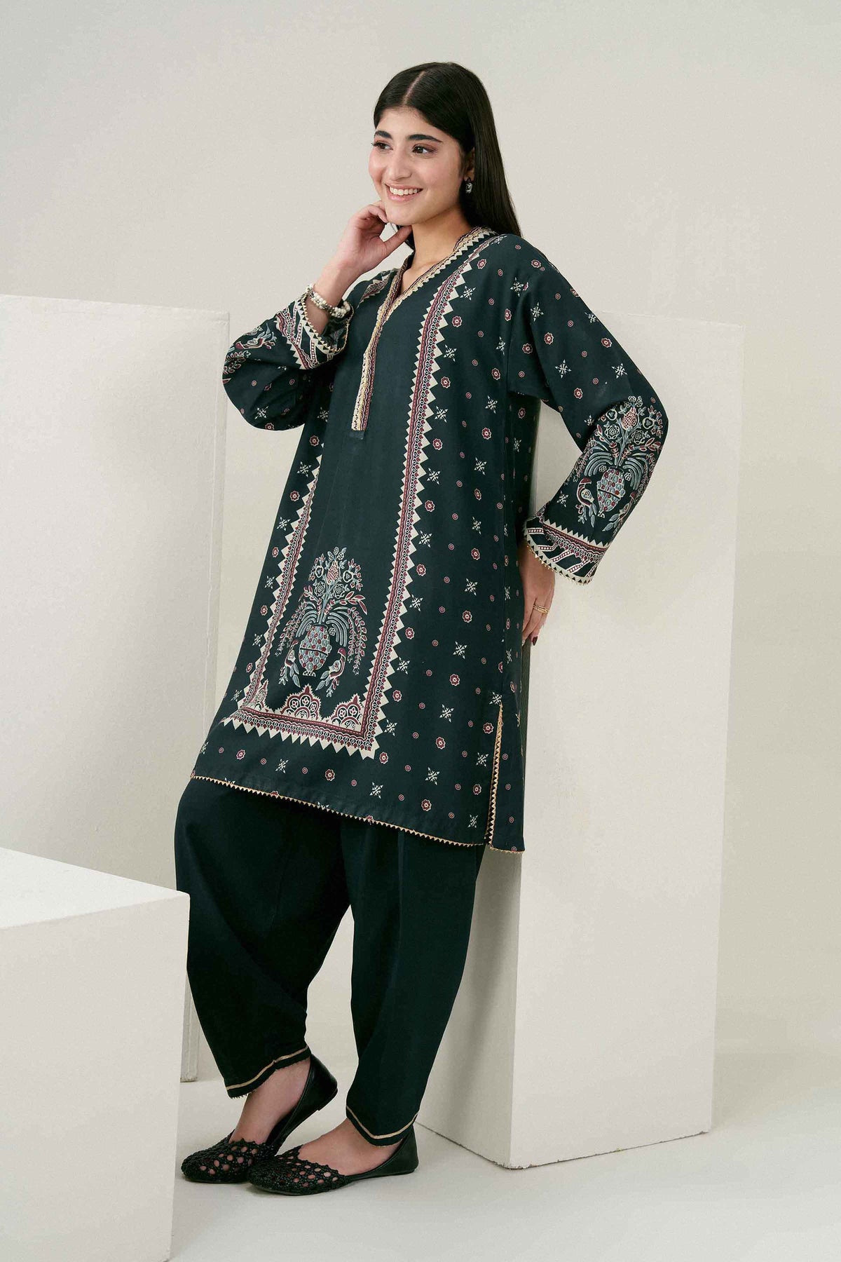 Nishat UK - Black Printed Linen 2 Pieces ready to wear Dress