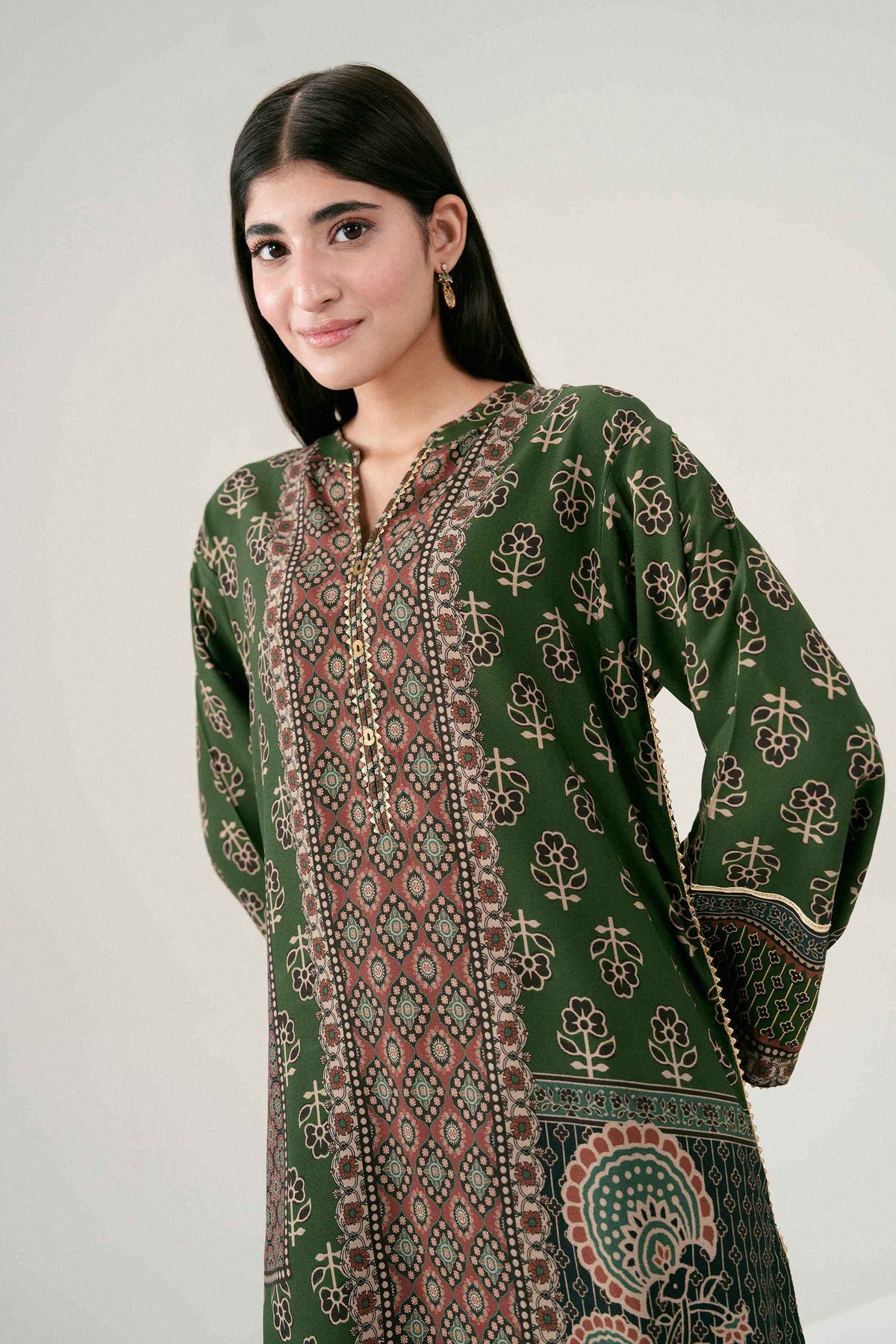 Nishat UK - Green Printed Linen 2 Pieces ready to wear Dress