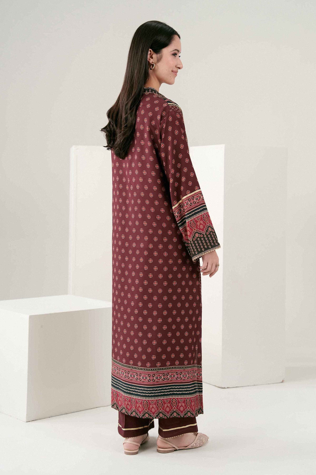 Nishat UK - Maroon Printed Linen 2 Pieces ready to wear Dress