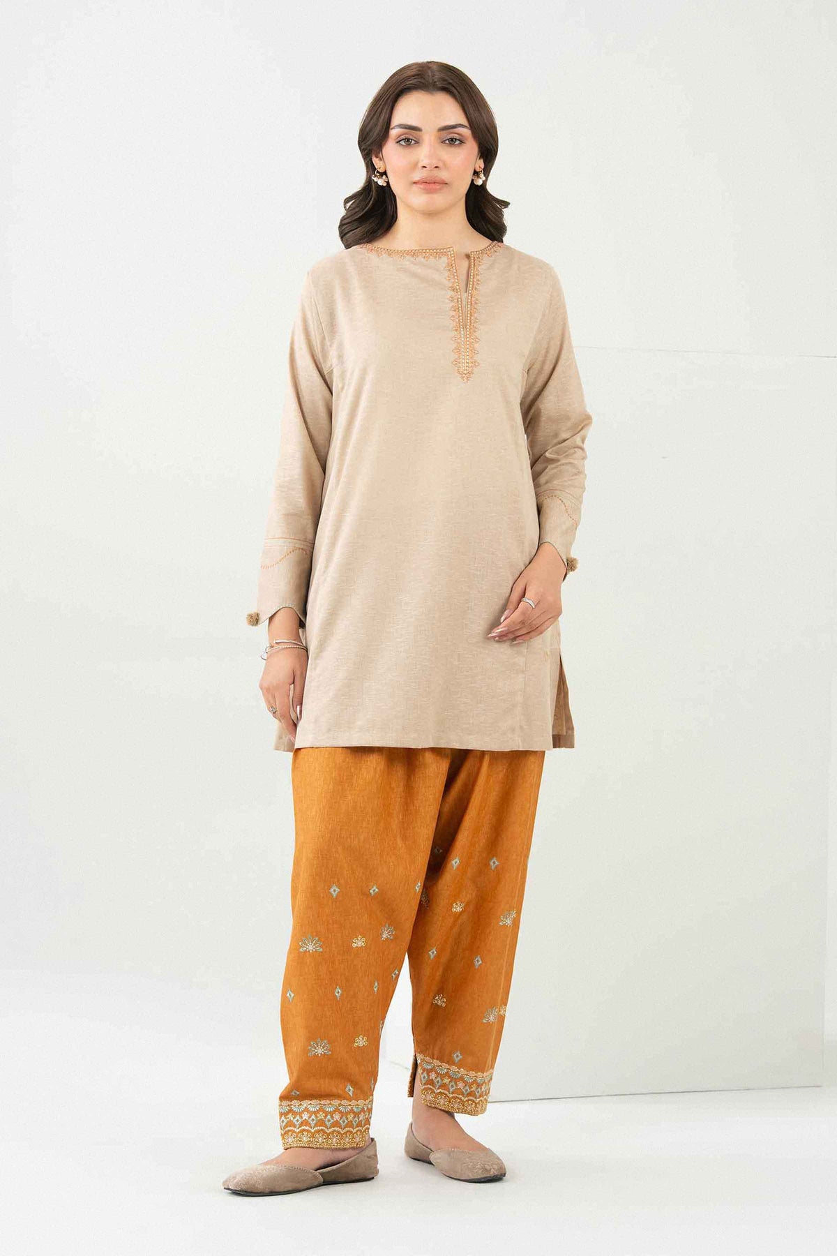 Nishat UK - Beige Embroidered Karandi 2 Pieces ready to wear Dress