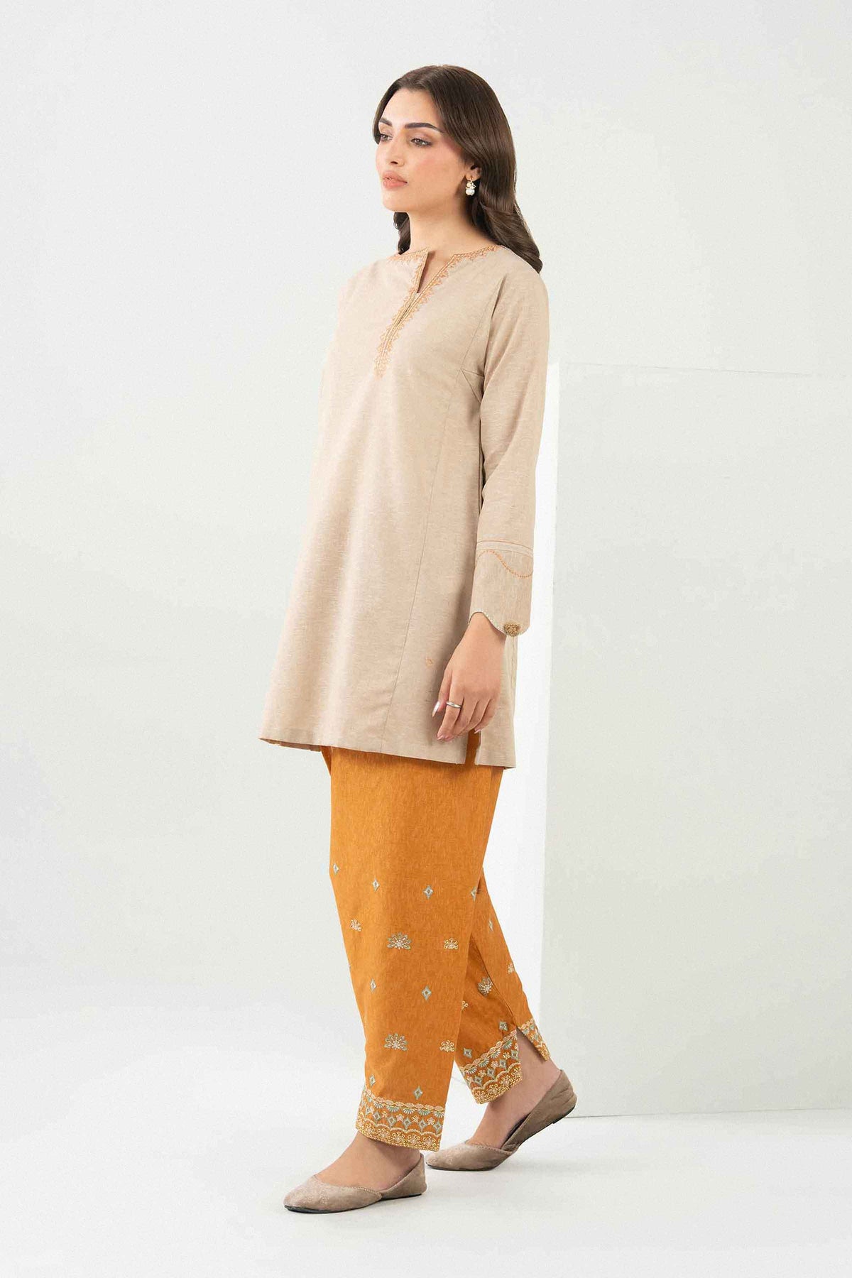 Nishat UK - Beige Embroidered Karandi 2 Pieces ready to wear Dress