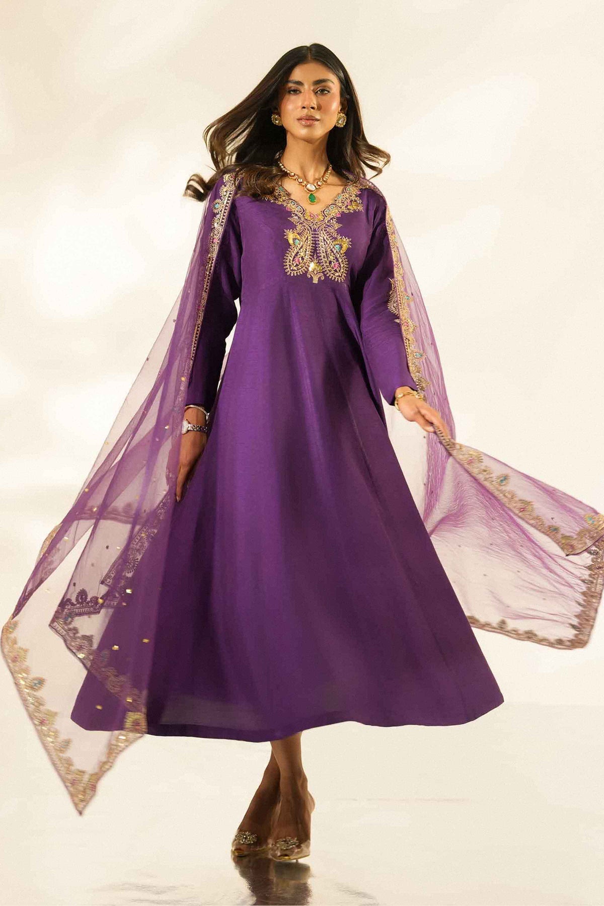 Nishat UK - Purple Embroidered Silk 2 Pieces ready to wear Dress