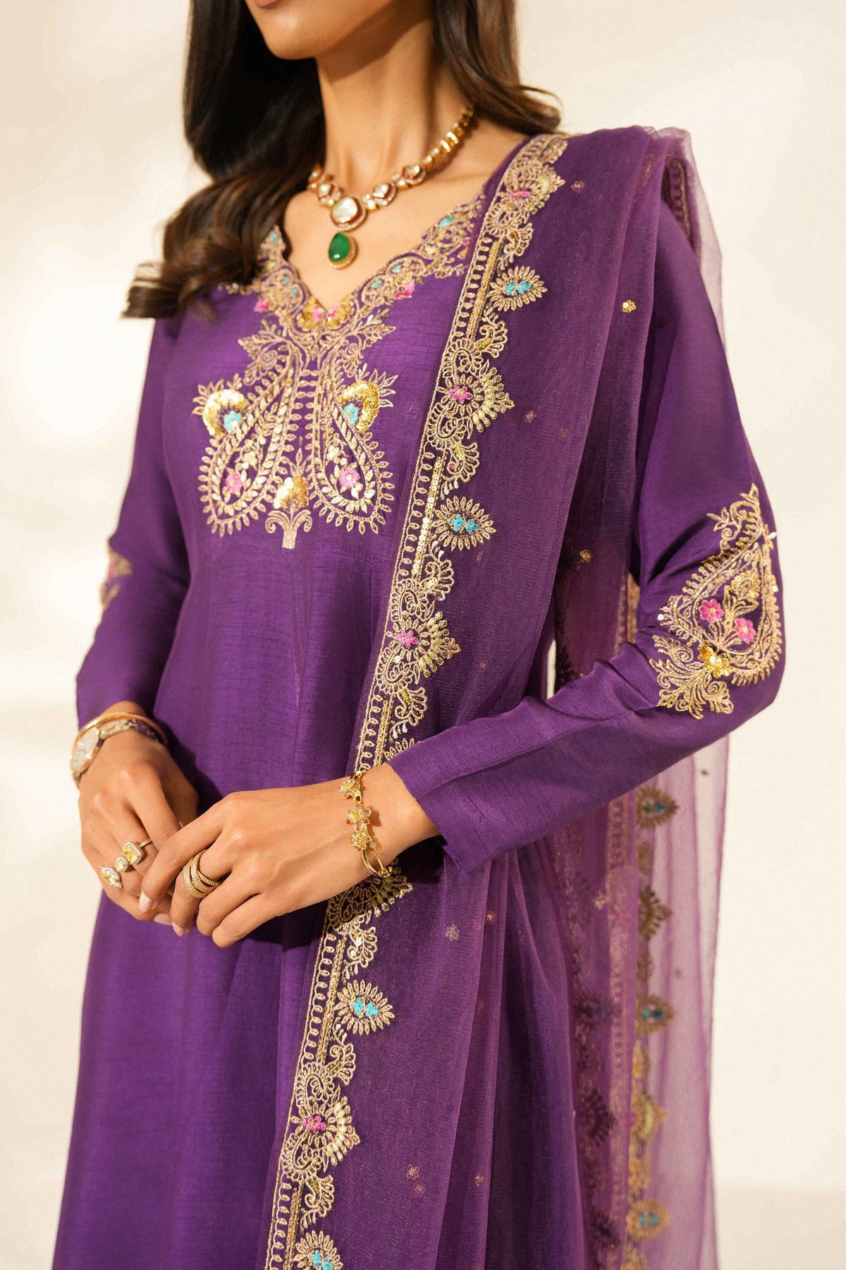 Nishat UK - Purple Embroidered Silk 2 Pieces ready to wear Dress