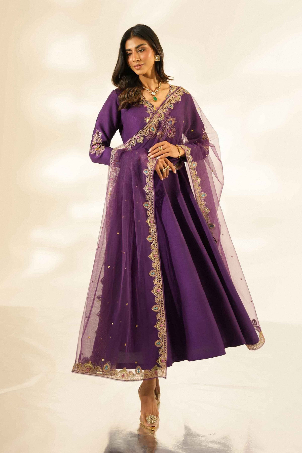 Nishat UK - Purple Embroidered Silk 2 Pieces ready to wear Dress