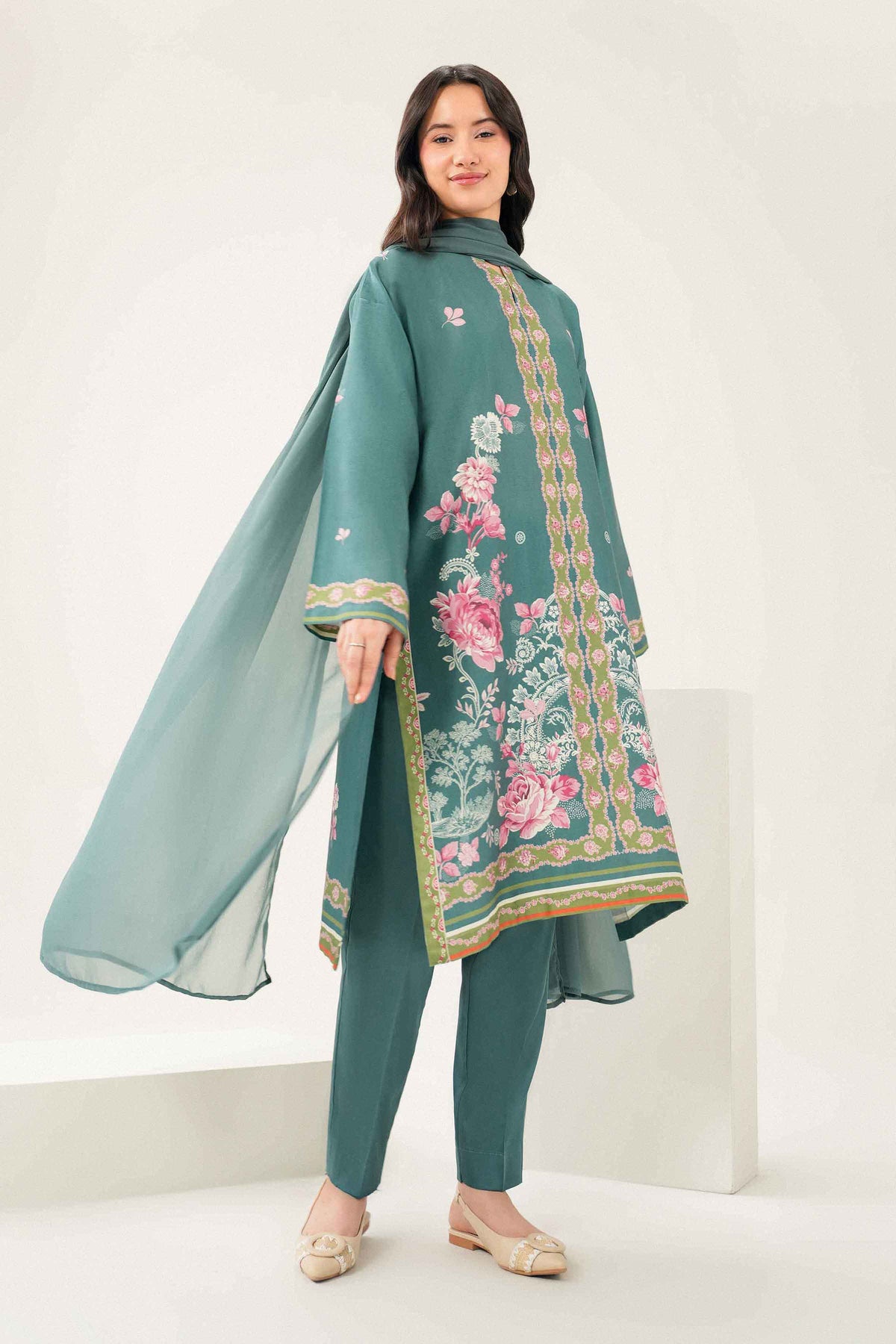 Nishat UK - Blue Printed Satin 3 Pieces ready to wear