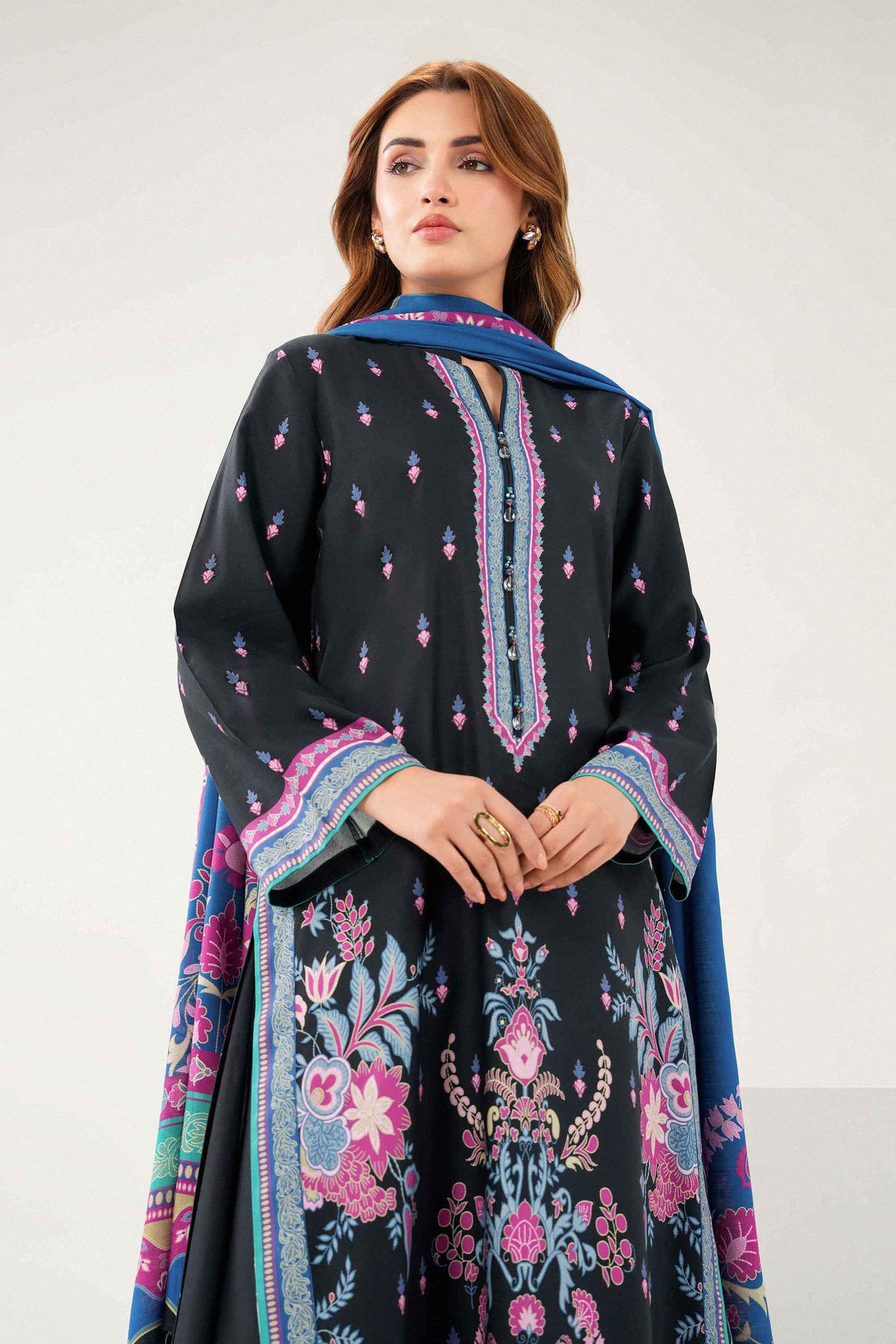 Nishat UK - Black Printed Linen 3 Pieces ready to wear Suit