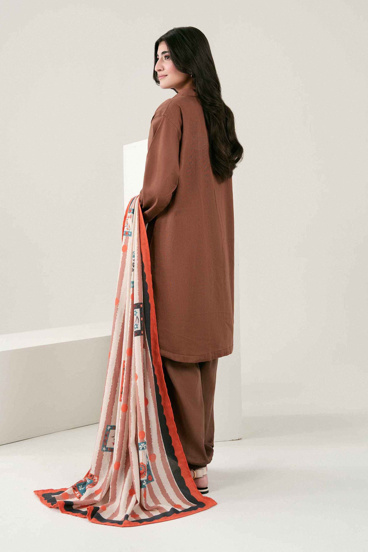 Nishat UK - Brown Printed Khaddar 3 Pieces ready to wear Suit