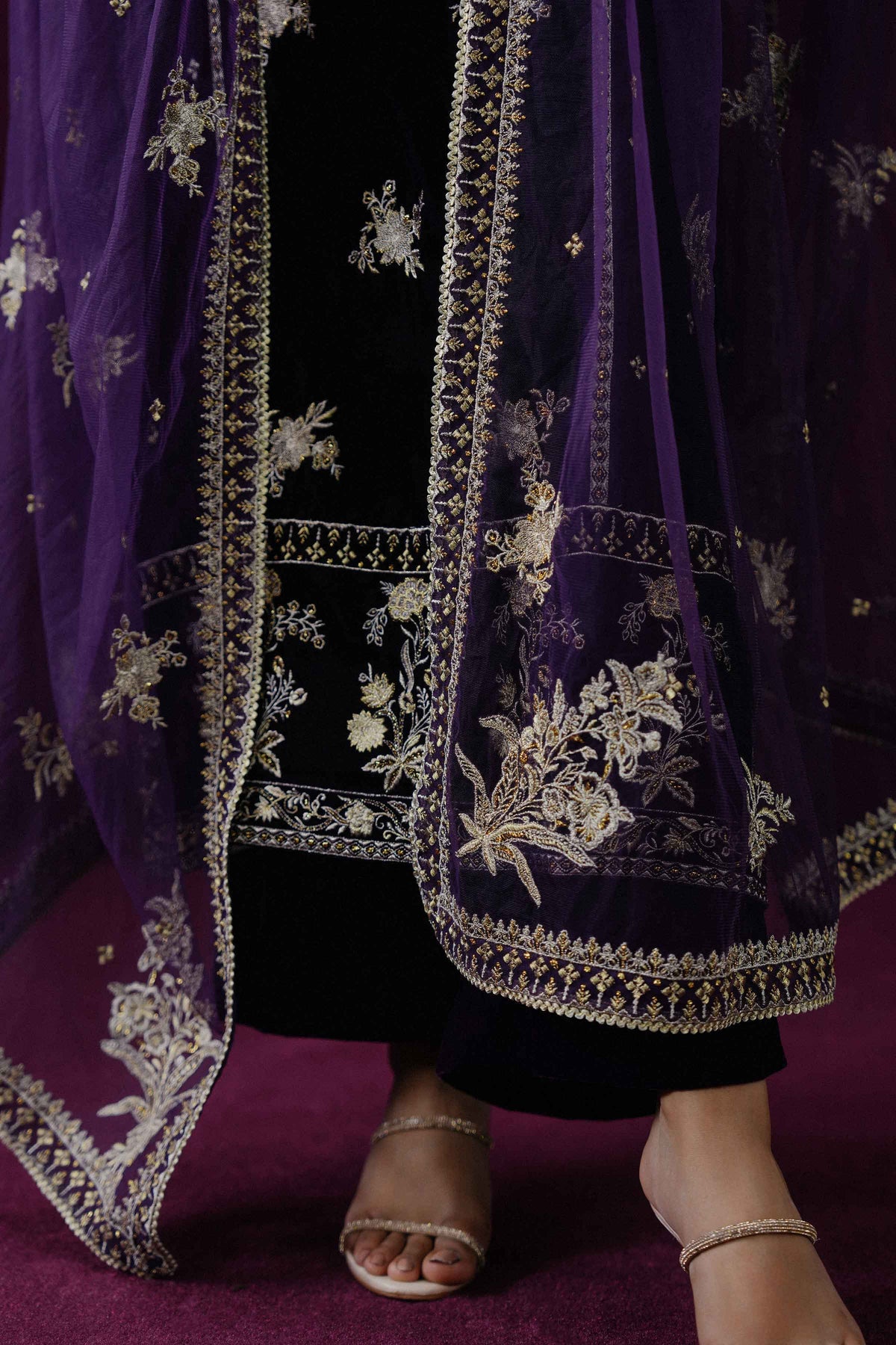 Nishat UK - Purple Embroidered Velvet 3 Pieces ready to wear Suit