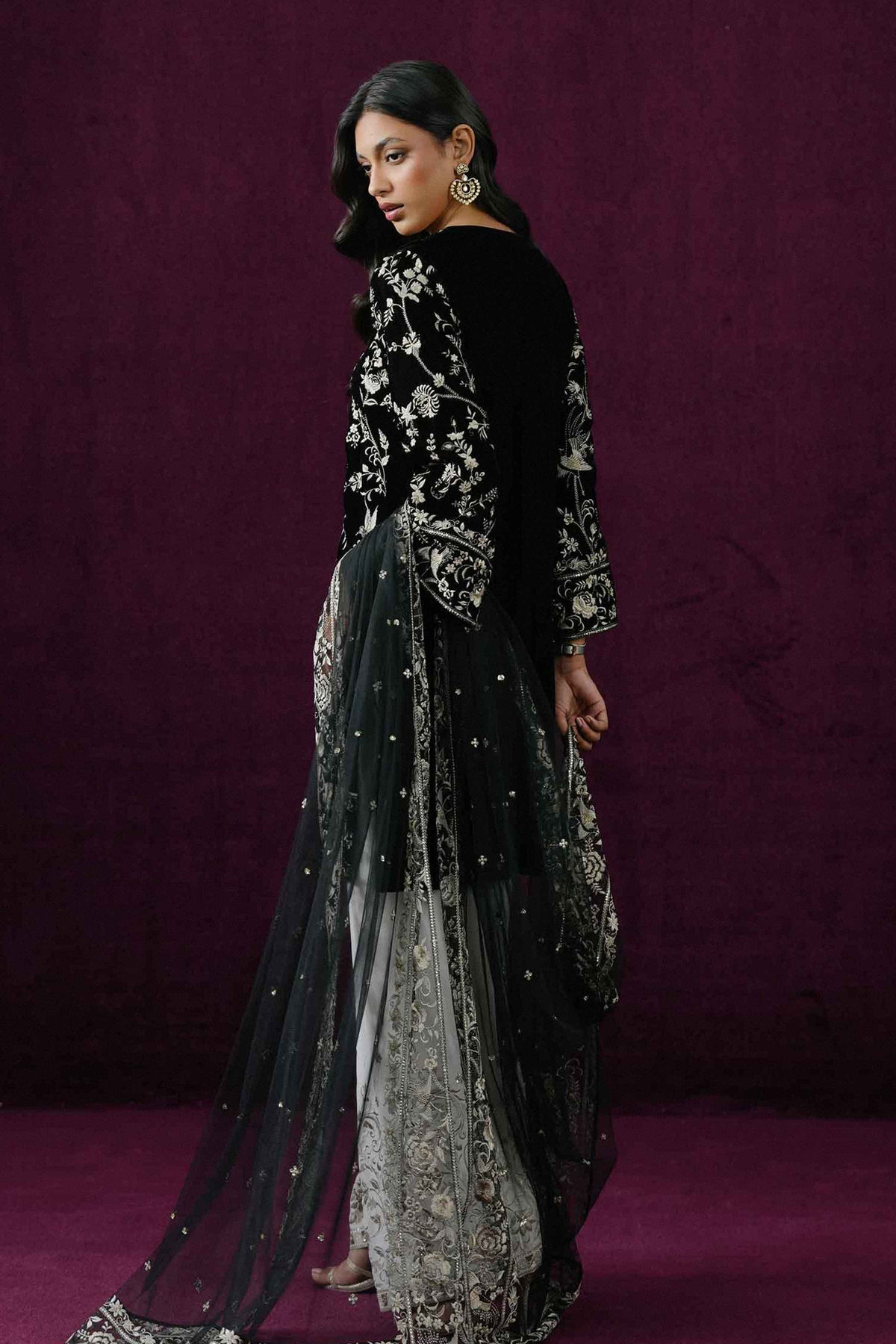Nishat UK - Black Embroidered Velvet 3 Pieces ready to wear Suit