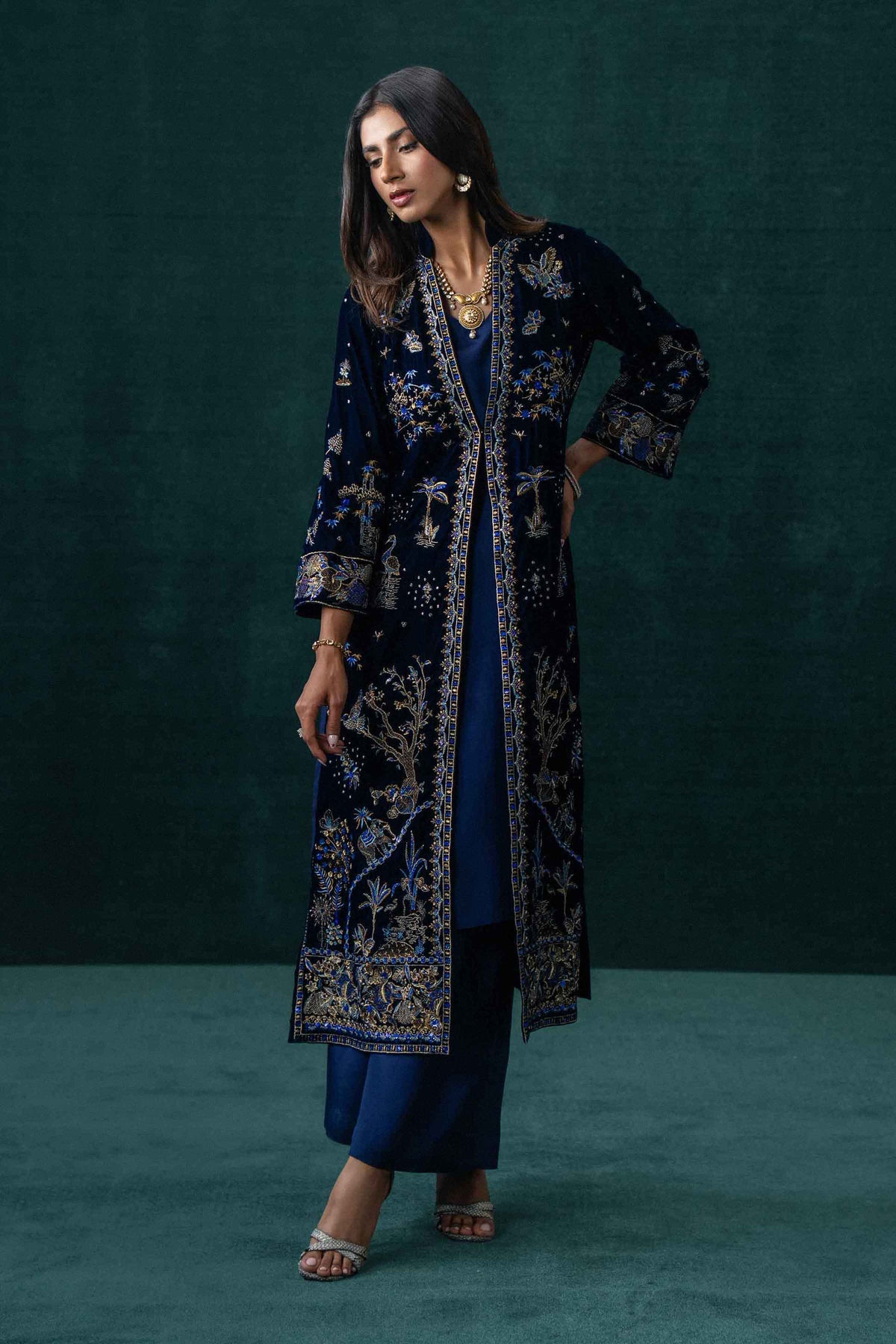 Nishat UK - Blue Embroidered Silk 3 Pieces ready to wear Suit