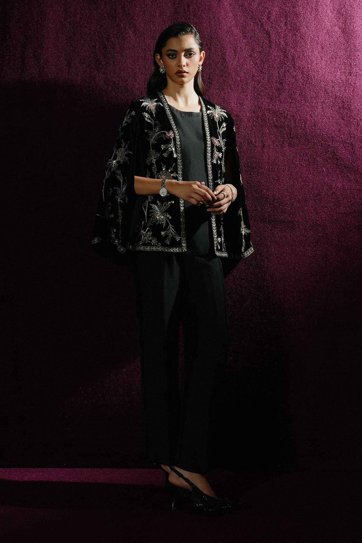 Nishat UK - Black Embroidered Velvet 2 Pieces ready to wear Dress