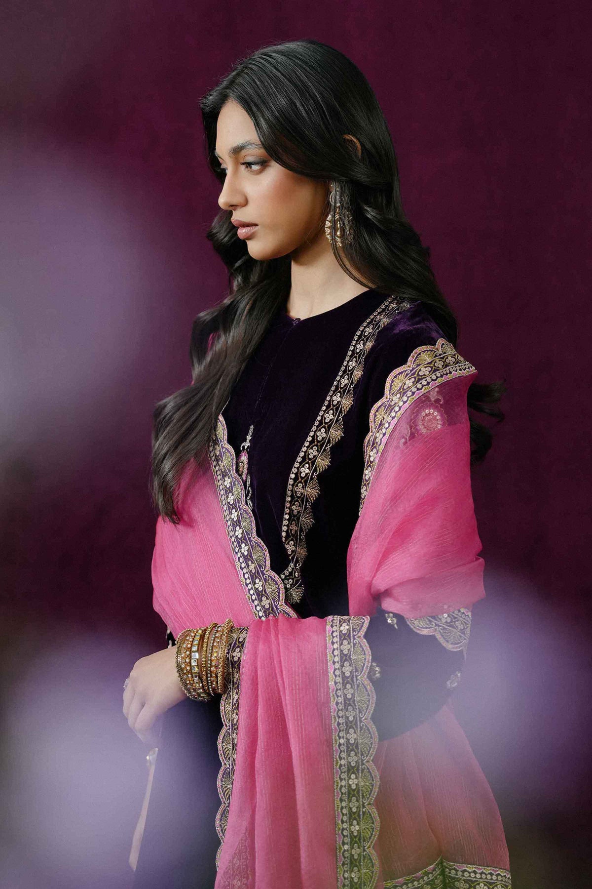 Nishat UK - Purple Embroidered Velvet 3 Pieces ready to wear Suit