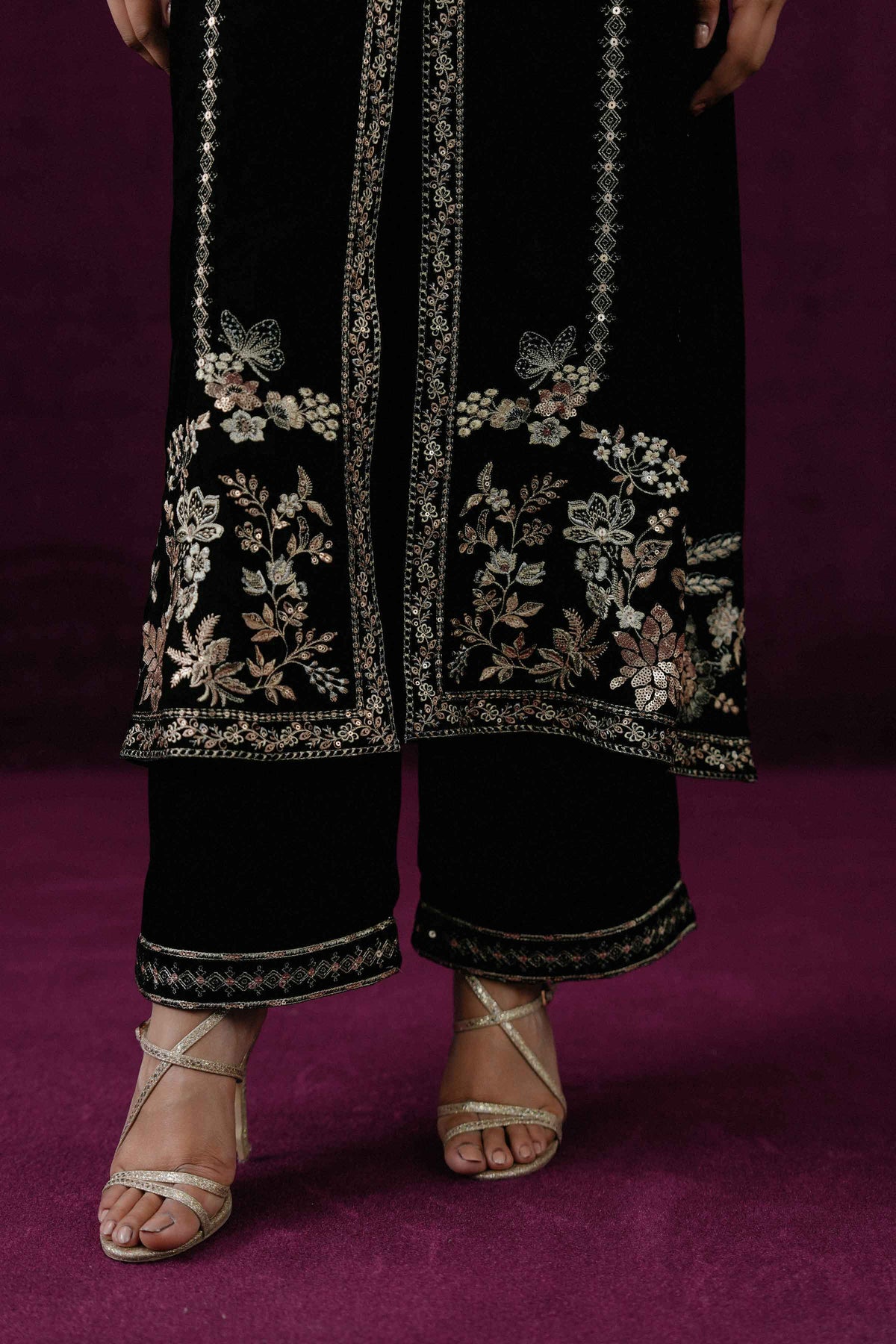 Nishat UK - Black Embroidered Velvet 3 Pieces ready to wear Suit