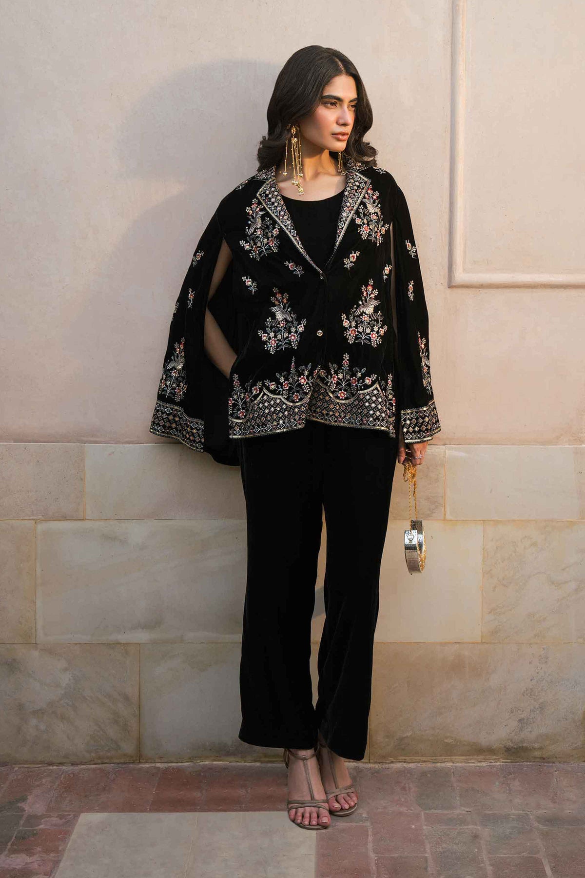 Nishat UK - Black Embroidered Velvet 3 Pieces ready to wear luxury suit