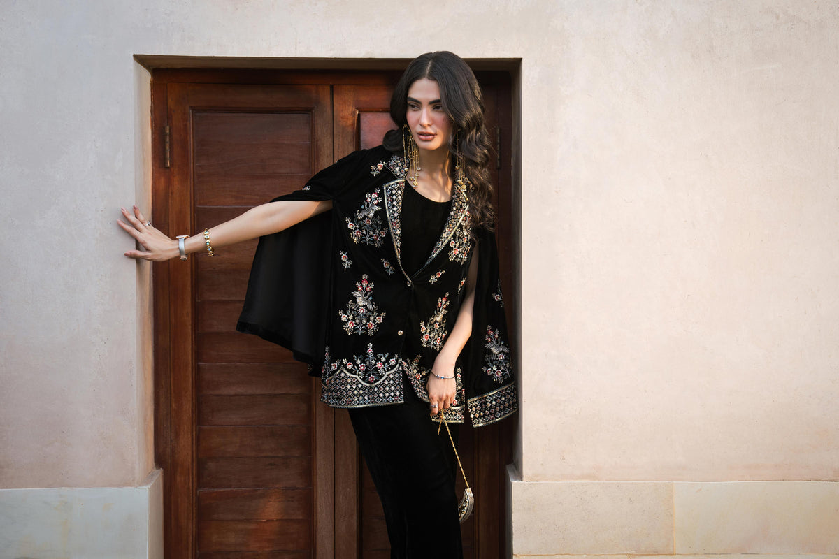 Nishat UK - Black Embroidered Velvet 3 Pieces ready to wear luxury suit