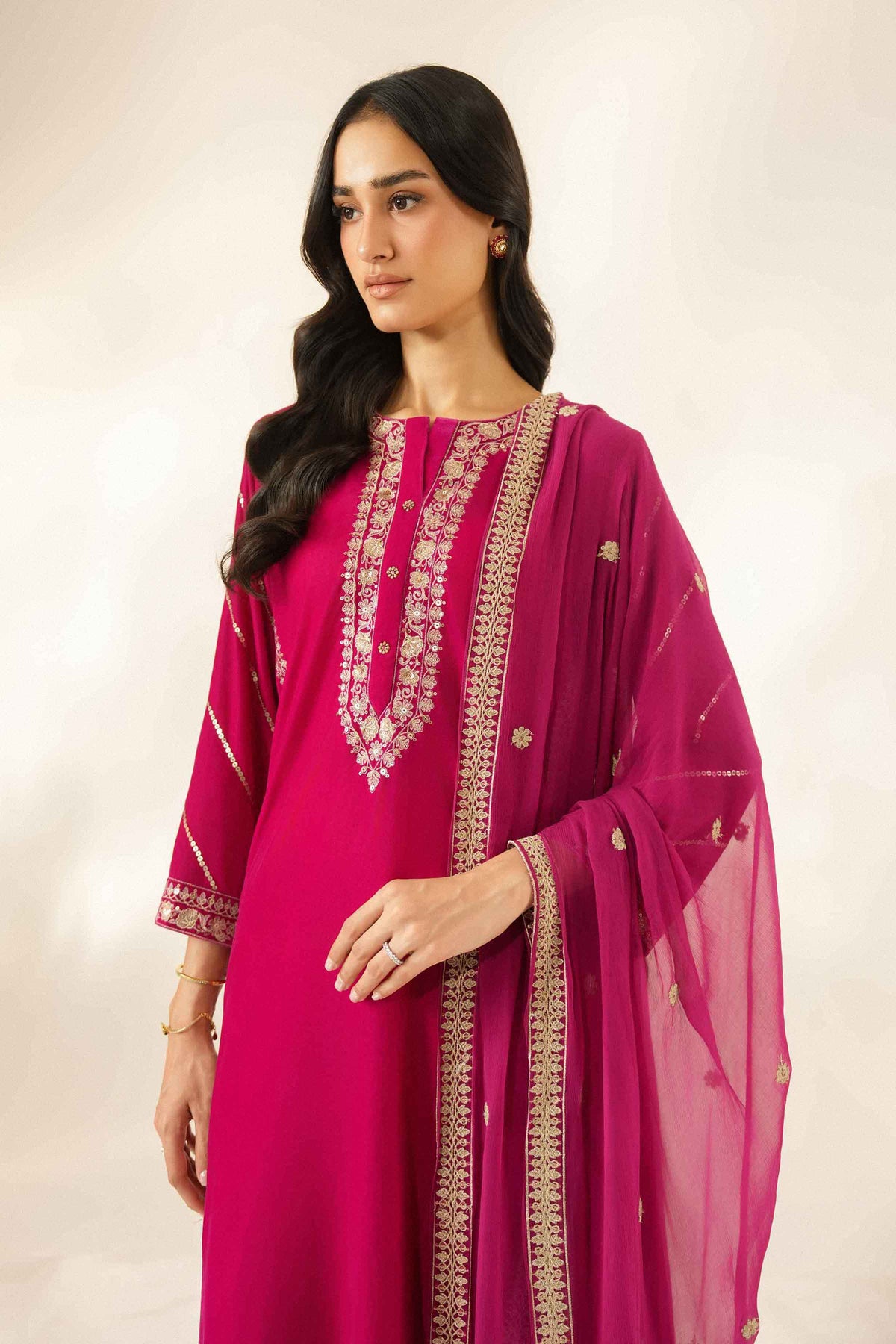 Nishat UK - Pink Embroidered Velvet 3 Pieces ready to wear Suit