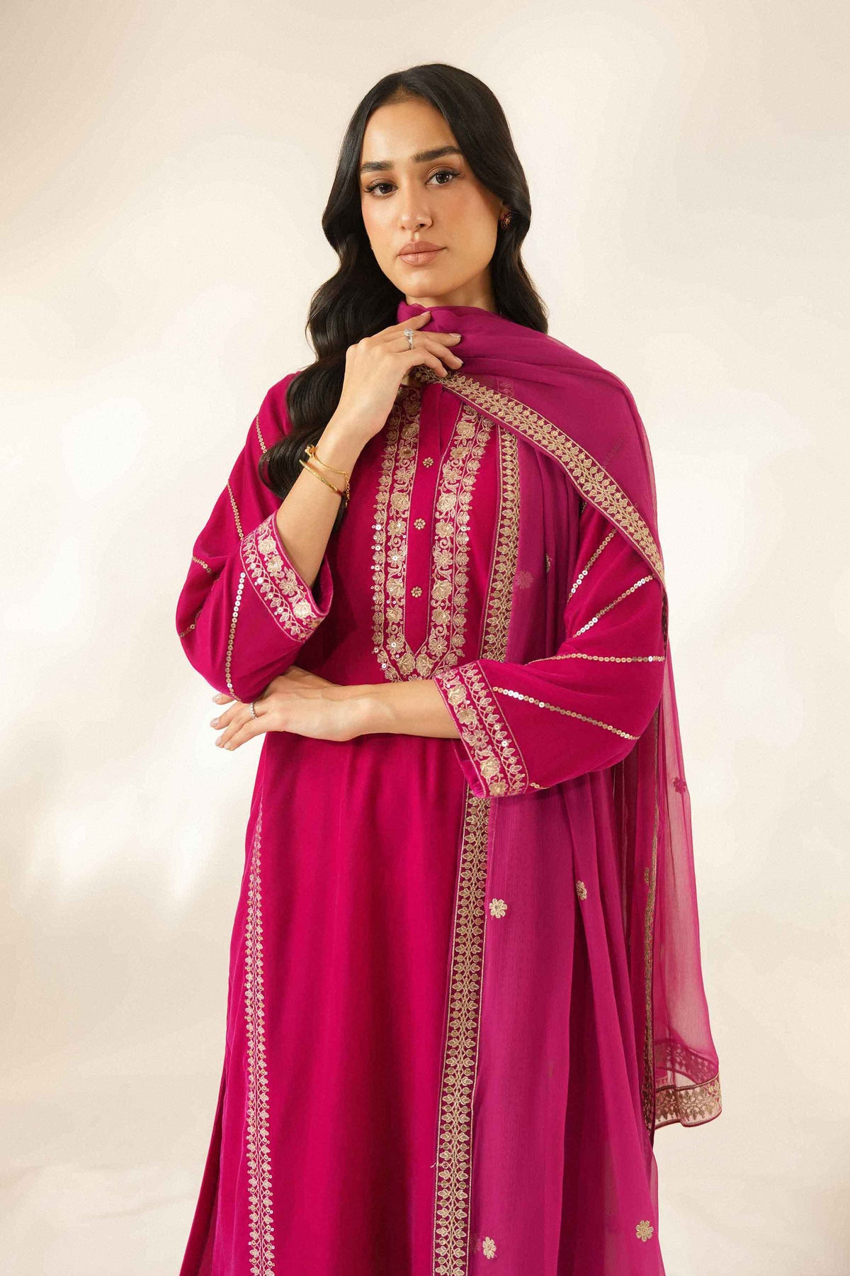 Nishat UK - Pink Embroidered Velvet 3 Pieces ready to wear Suit