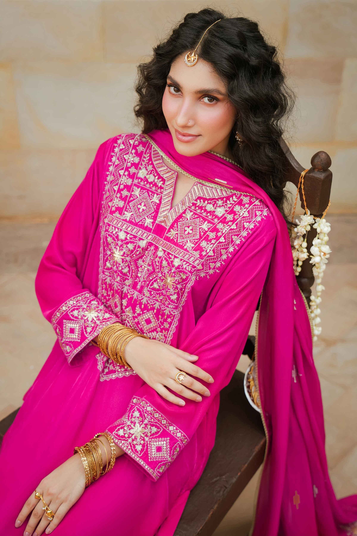 Nishat UK - Pink Embroidered Velvet 3 Pieces ready to wear Suit