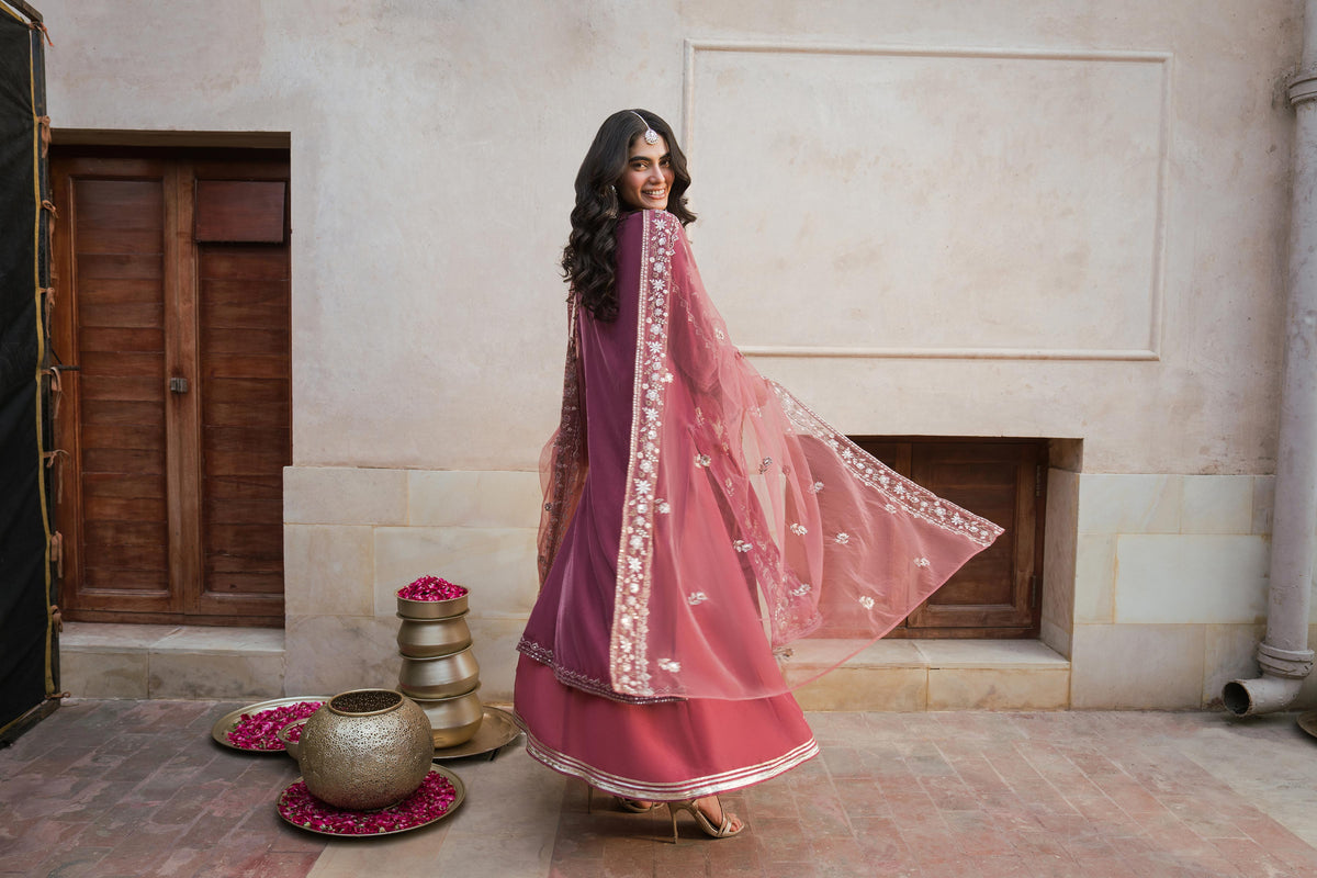 Nishat UK - Mauve-Pink Embroidered Velvet 3 Pieces ready to wear luxury Suit