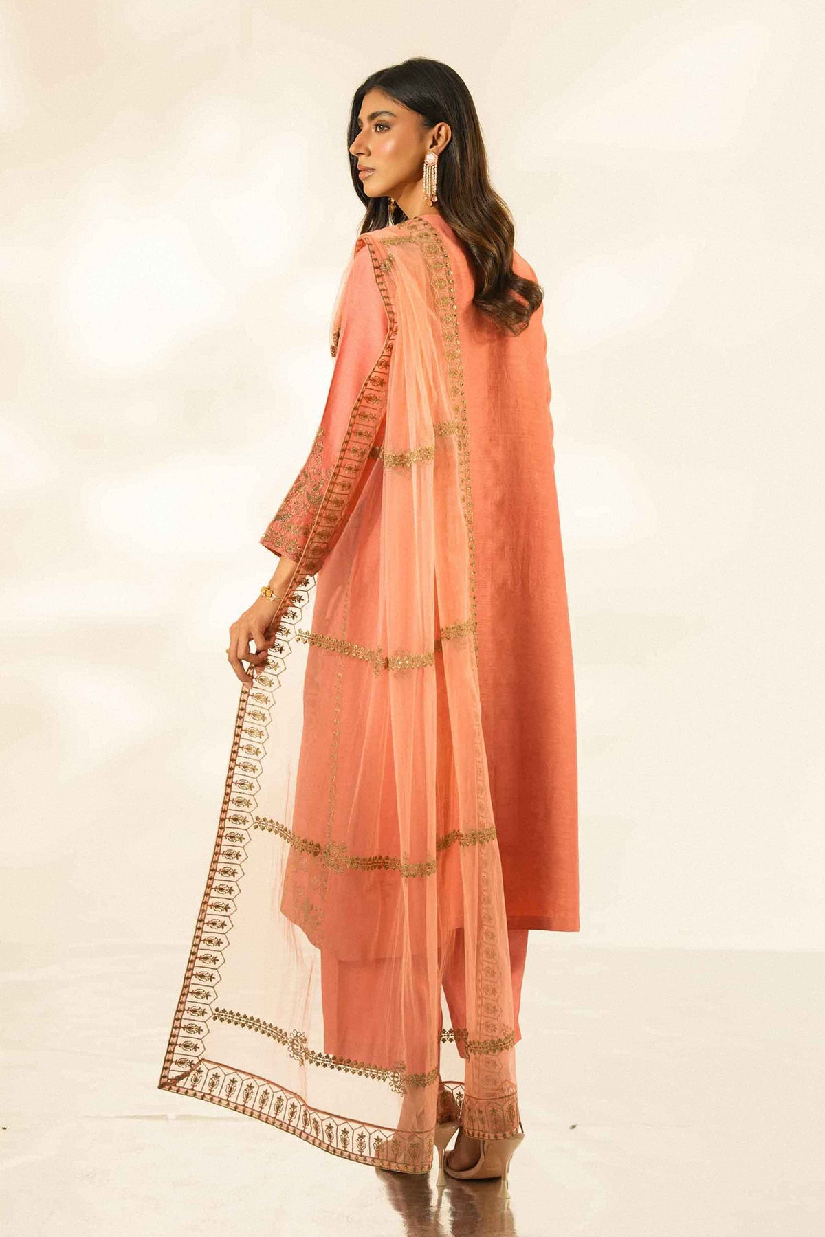 Nishat UK - Pink Embroidered Silk 3 Pieces ready to wear luxury Suit