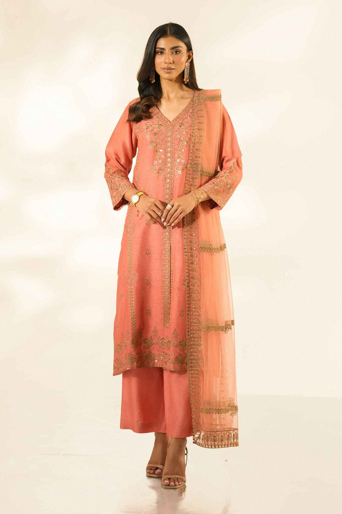 Nishat UK - Pink Embroidered Silk 3 Pieces ready to wear luxury Suit