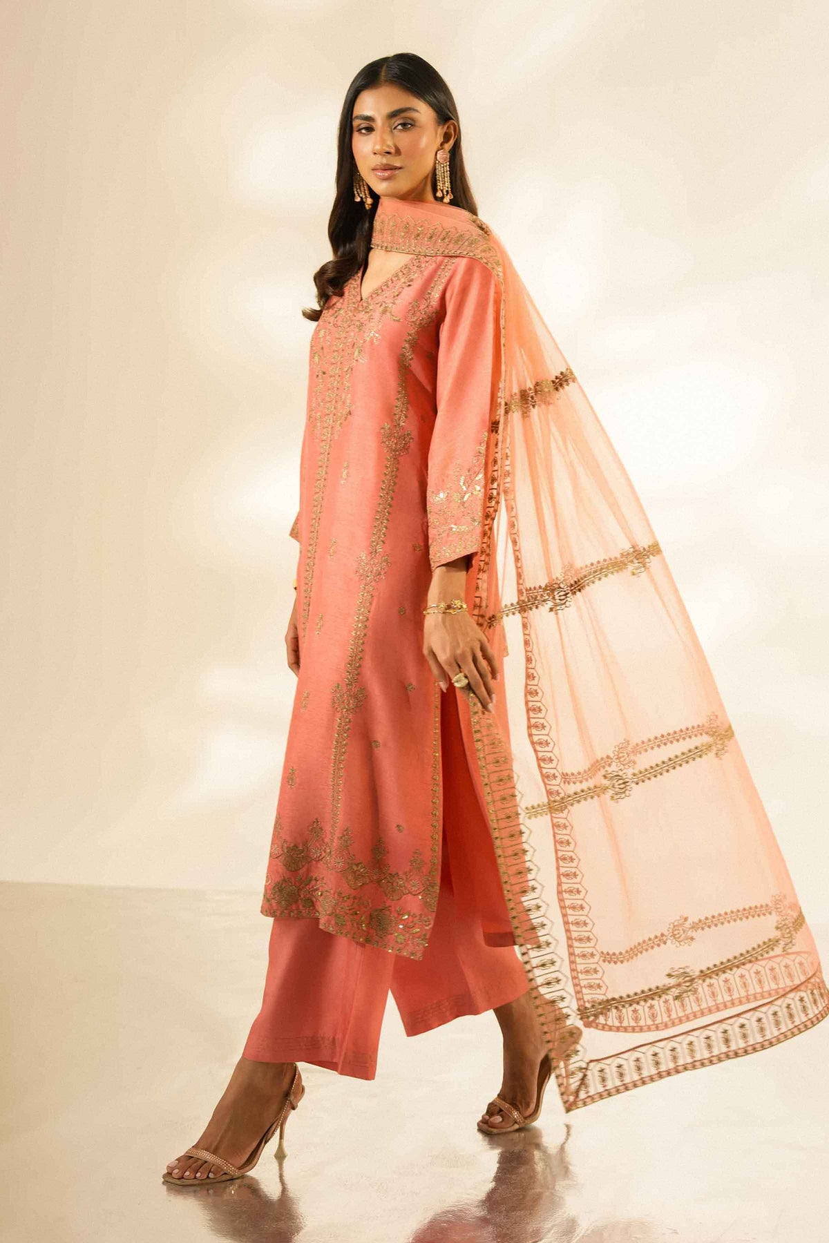 Nishat UK - Pink Embroidered Silk 3 Pieces ready to wear luxury Suit