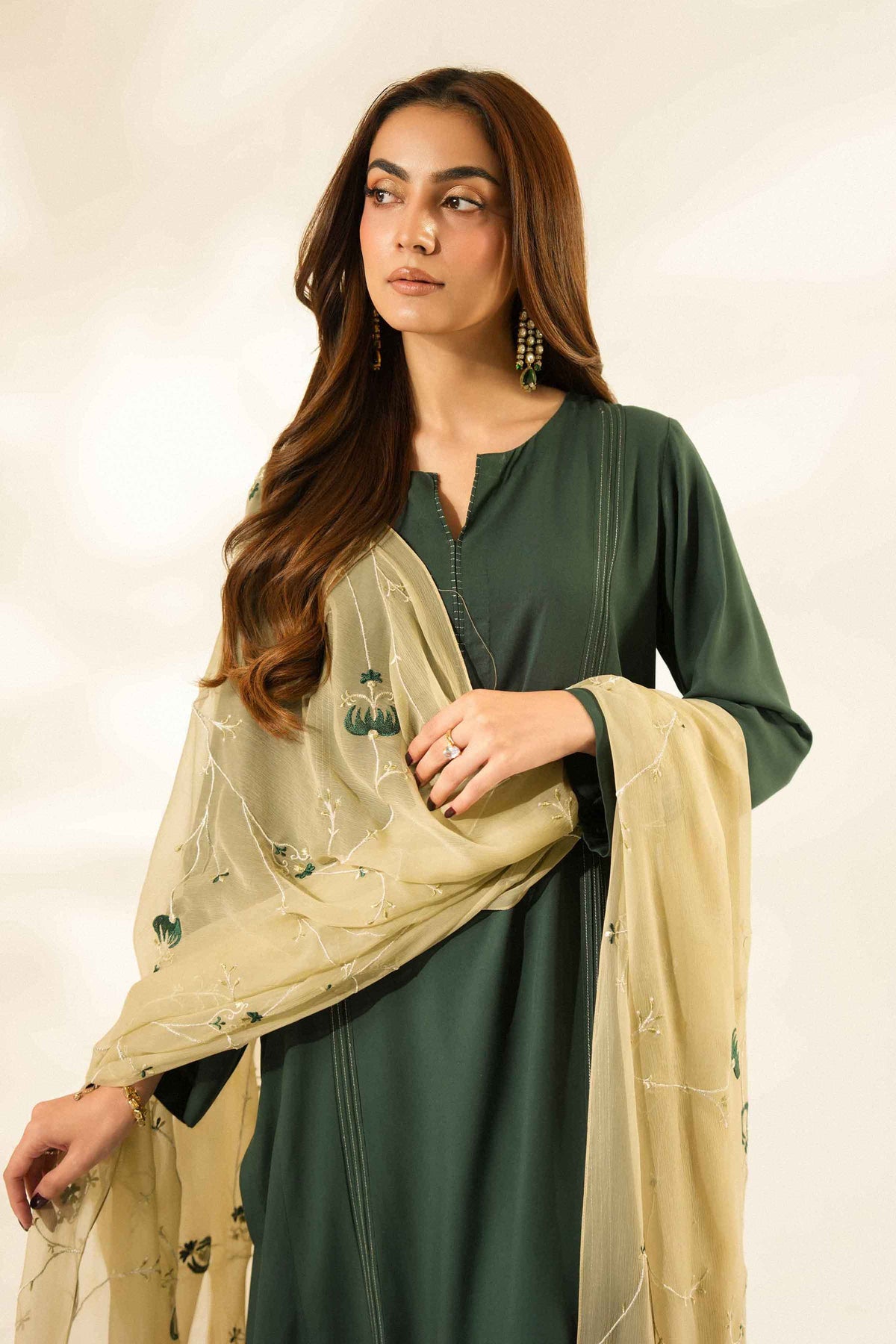 Nishat UK - Green Embroidered Linen 3 Pieces ready to wear luxury Suit